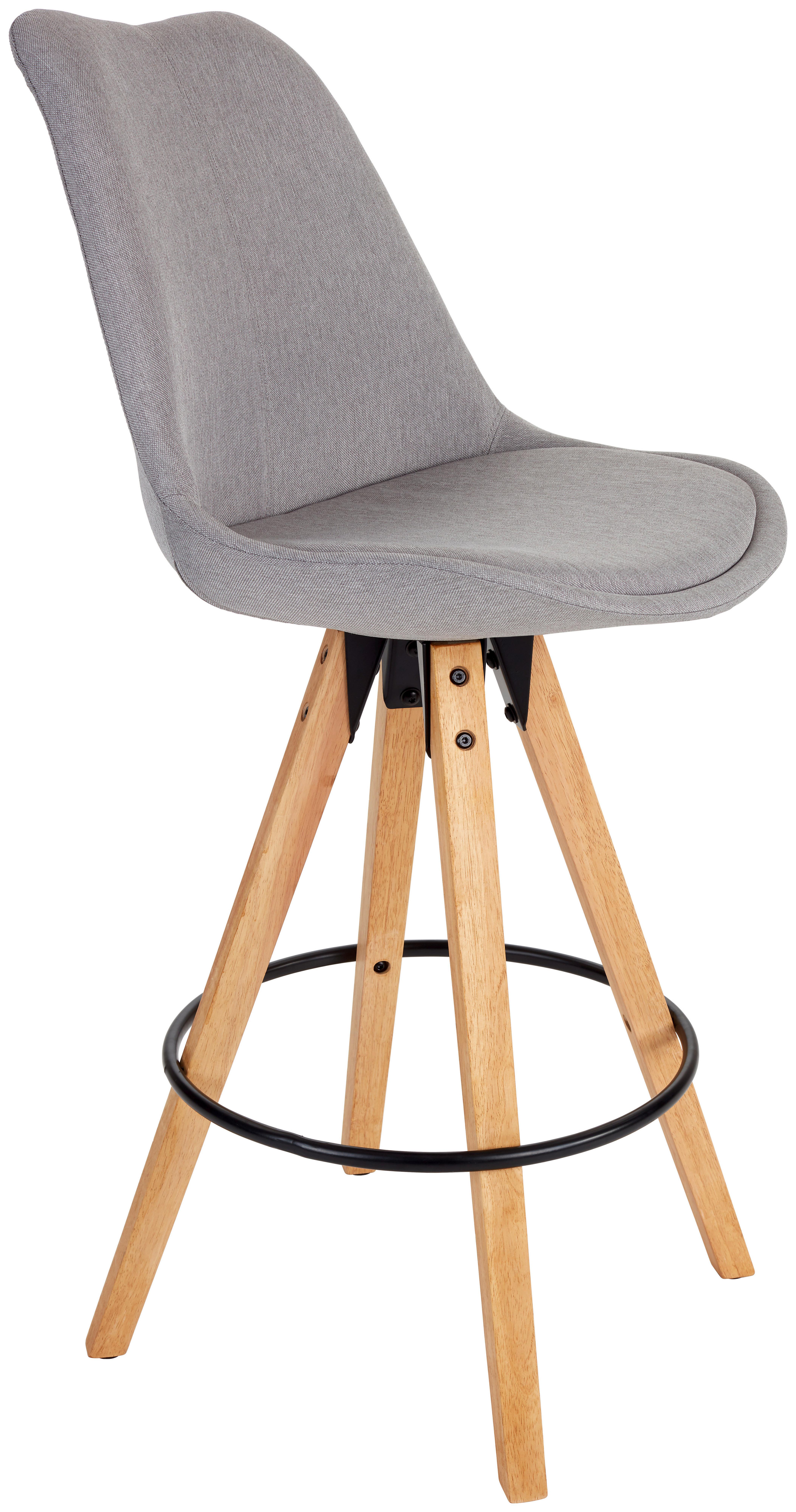 Barhocker mit Lehne Candy Hellgrau/Kautschukholz - Hellgrau/Naturfarben, MODERN, Holz/Textil (49/113,5/56cm) - MID.YOU