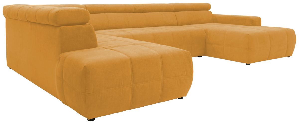Wohnlandschaft Brandon Kopfteilverstellung Orange - Schwarz/Orange, Design, Textil (228/359/175cm) - MID.YOU