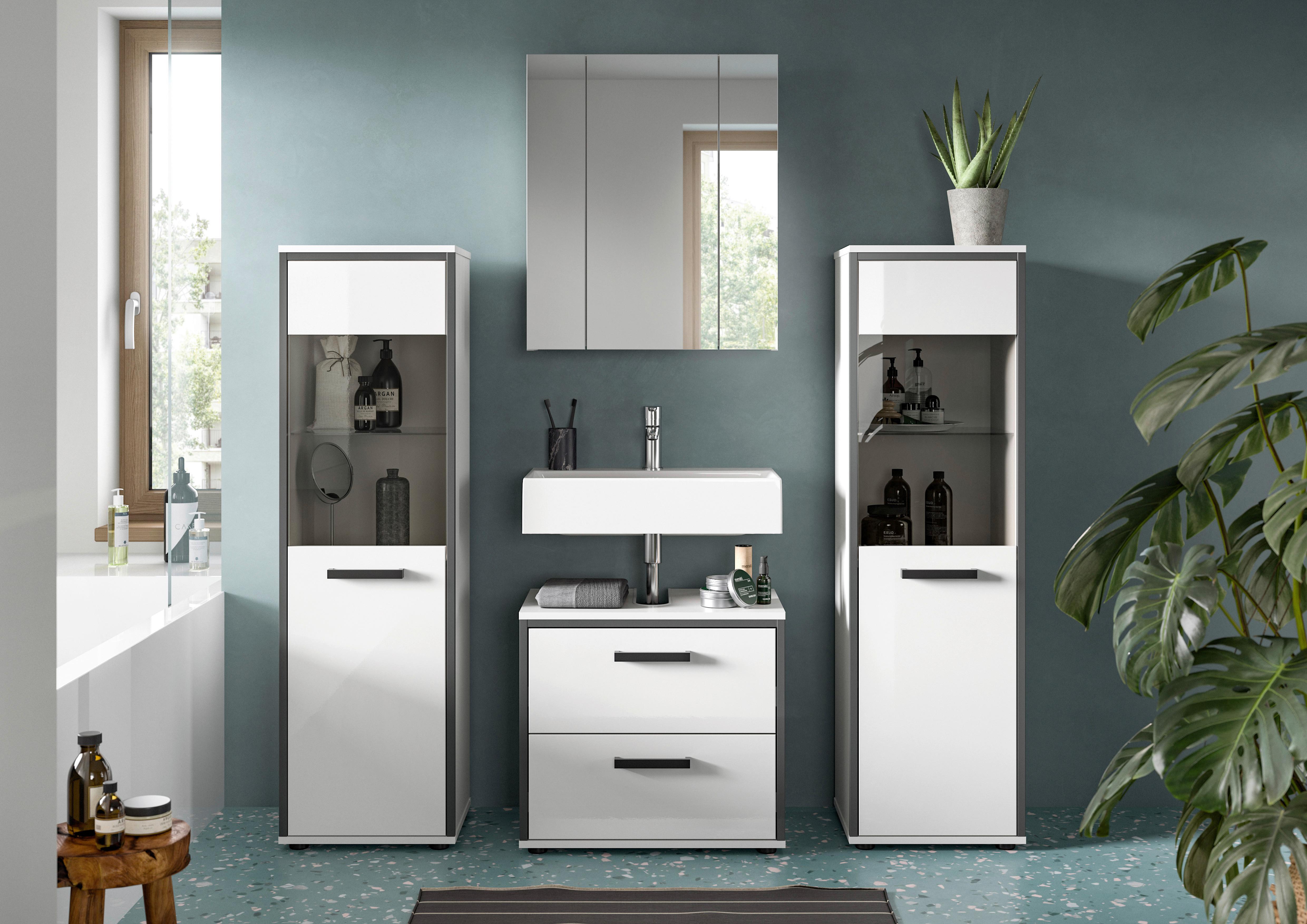 Badezimmer Kojak Weiß/schwarz K: 140 Cm - Weiß Hochglanz/Schwarz, MODERN, Holzwerkstoff (140cm) - MID.YOU