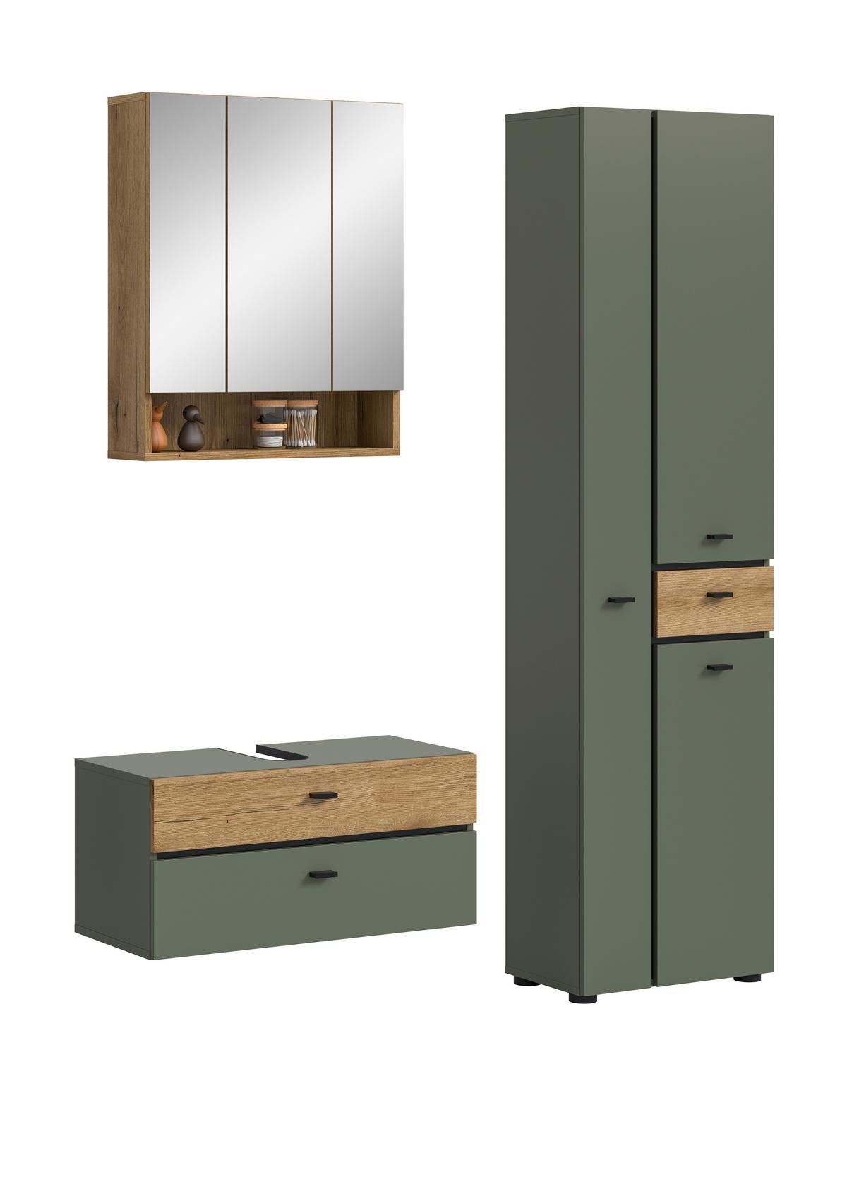Badezimmer Aqua Grün/Eichefarben B: 126cm - Eichefarben/Schwarz, Trend, Glas/Holzwerkstoff (126cm) - MID.YOU