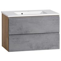 Waschbecken mit Unterschrank Varese B: 80 cm Grau/Eiche - Eiche Wotan/Graphitfarben, MODERN, Holzwerkstoff/Stein (80cm) - Held