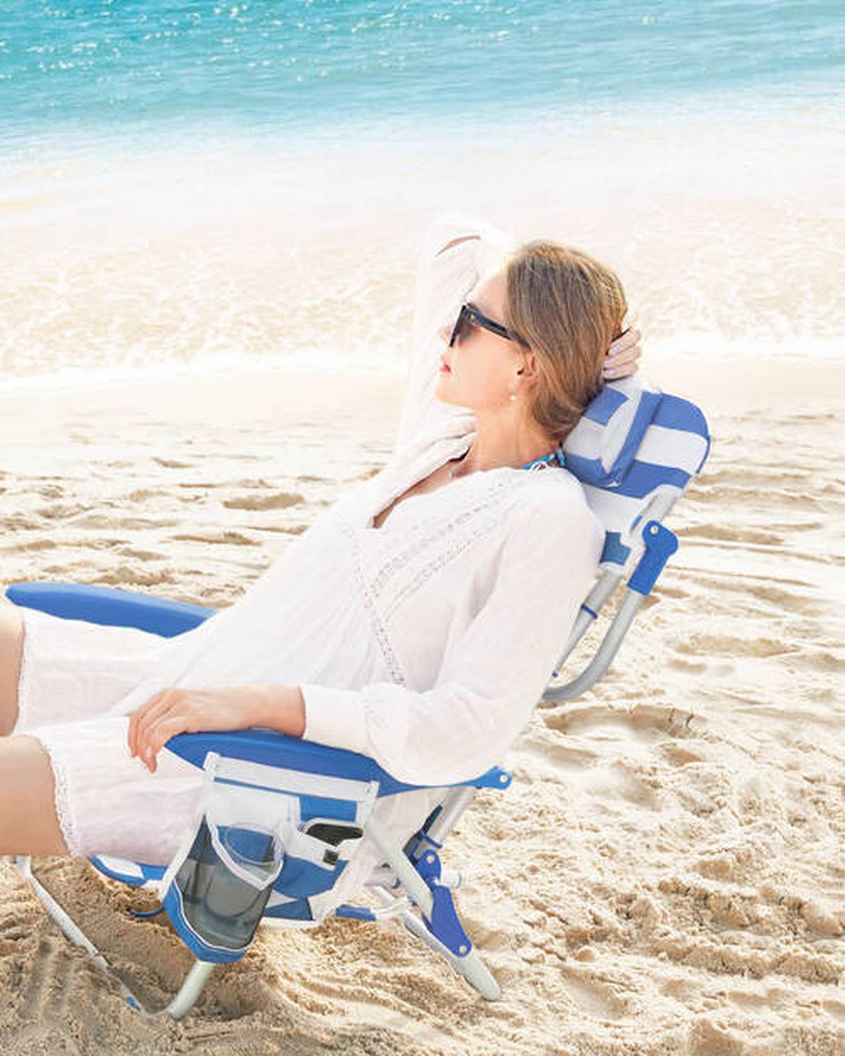 Strandsessel Blau Weiß Klappbar, B: 68 cm - Blau/Weiß, Basics, Textil/Metall (68/75/63cm) - Modante