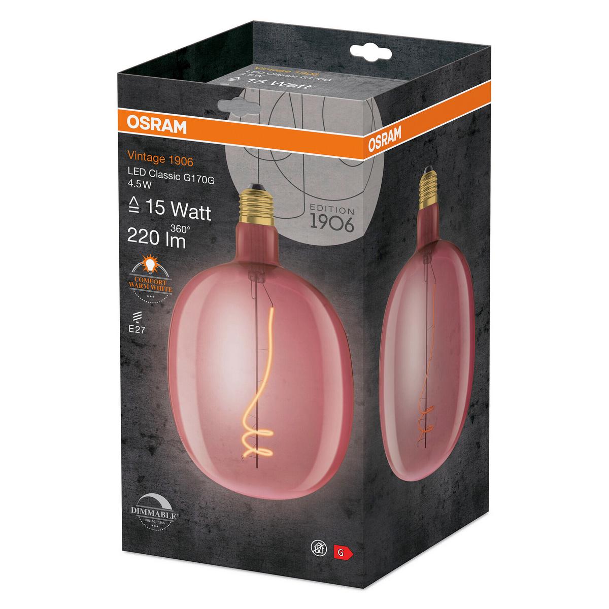 LED-Leuchtmittel Vintage 1906 Led Dim15 4.5w/16 - Rosa, Basics, Glas (17/27cm) - Osram