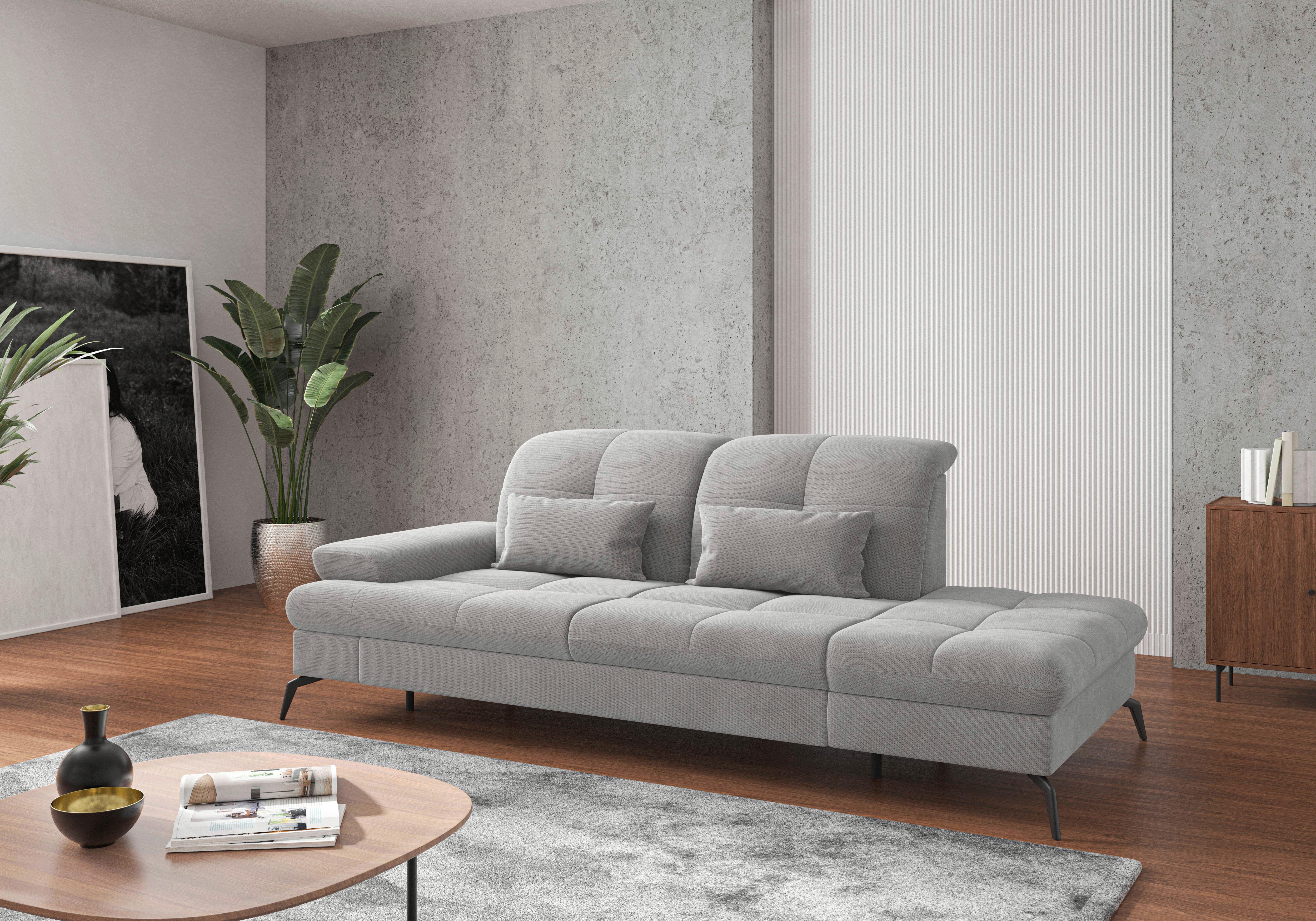 RÉCAMIERE Amica E, Silberfarben B: 231cm - Silberfarben/Schwarz, KONVENTIONELL, Textil (231/90/122cm) - Sit & More