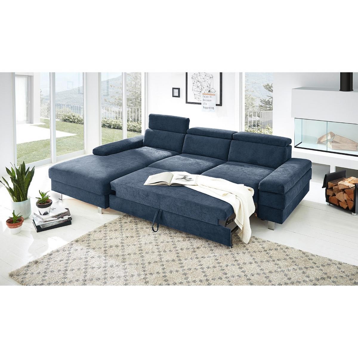Ecksofa Elvis Dunkelblau S: 182x259 Cm - Silberfarben/Dunkelblau, KONVENTIONELL, Textil (182/259cm) - Trendmanufaktur