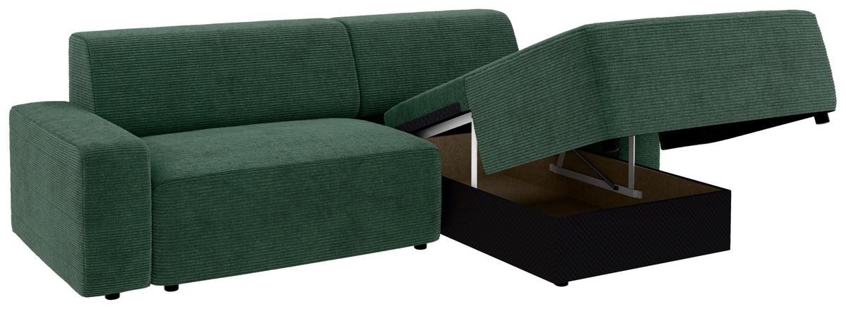 Ecksofa Wien Dunkelgrün S: 246x162 - Dunkelgrün/Schwarz, MODERN, Textil (246/162cm) - Trendmanufaktur