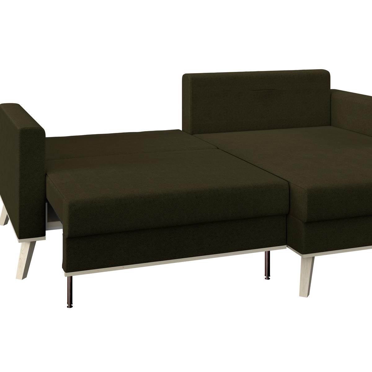 Ecksofa mit Schlaffunktion & Bettkasten Carini Olivgrün - Eichefarben/Creme, Basics, Textil (222/152cm)