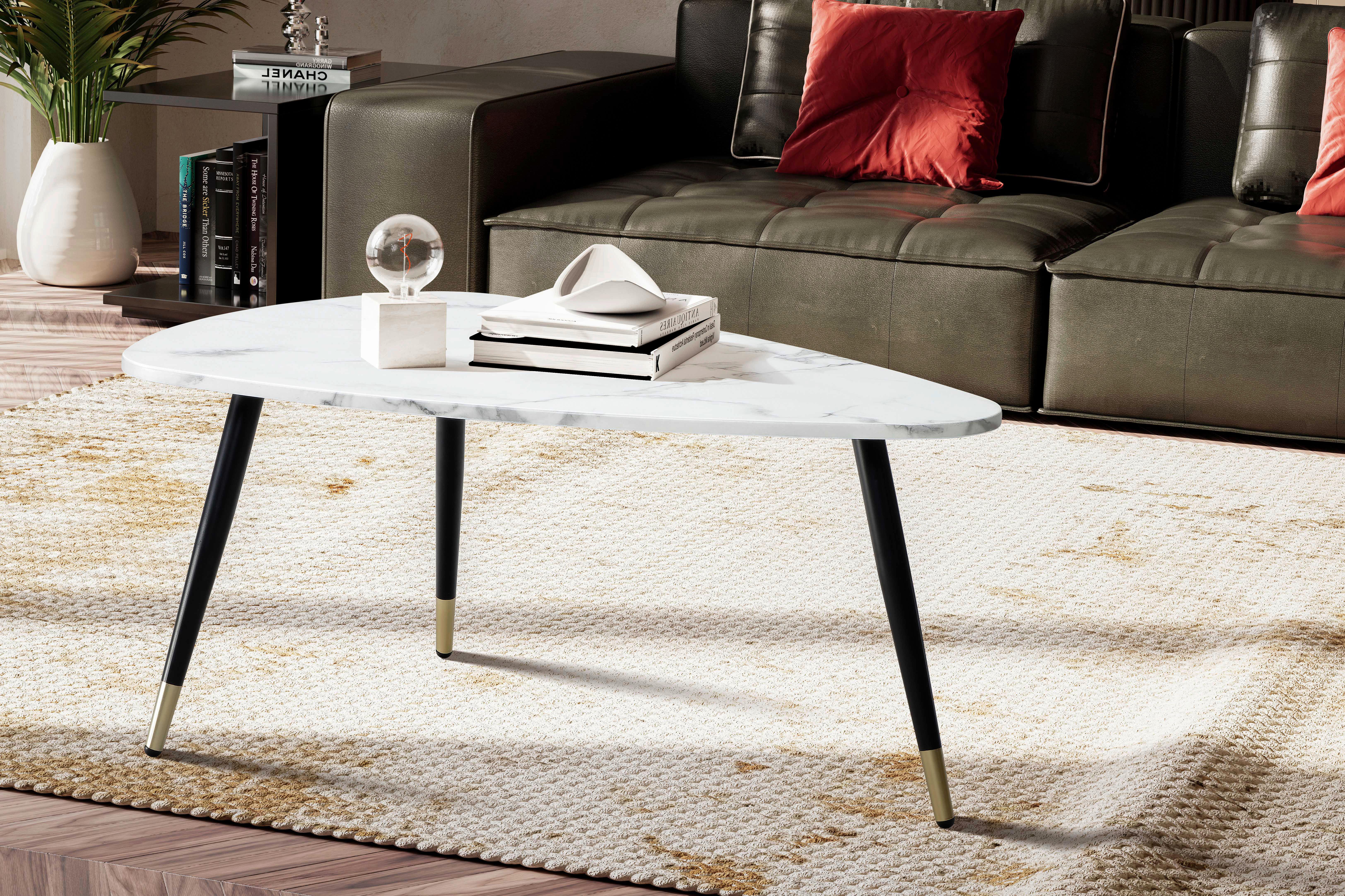 Couchtisch Weiß L: 90 cm - Goldfarben/Schwarz, Design, Holzwerkstoff/Metall (90/60/41cm) - MID.YOU