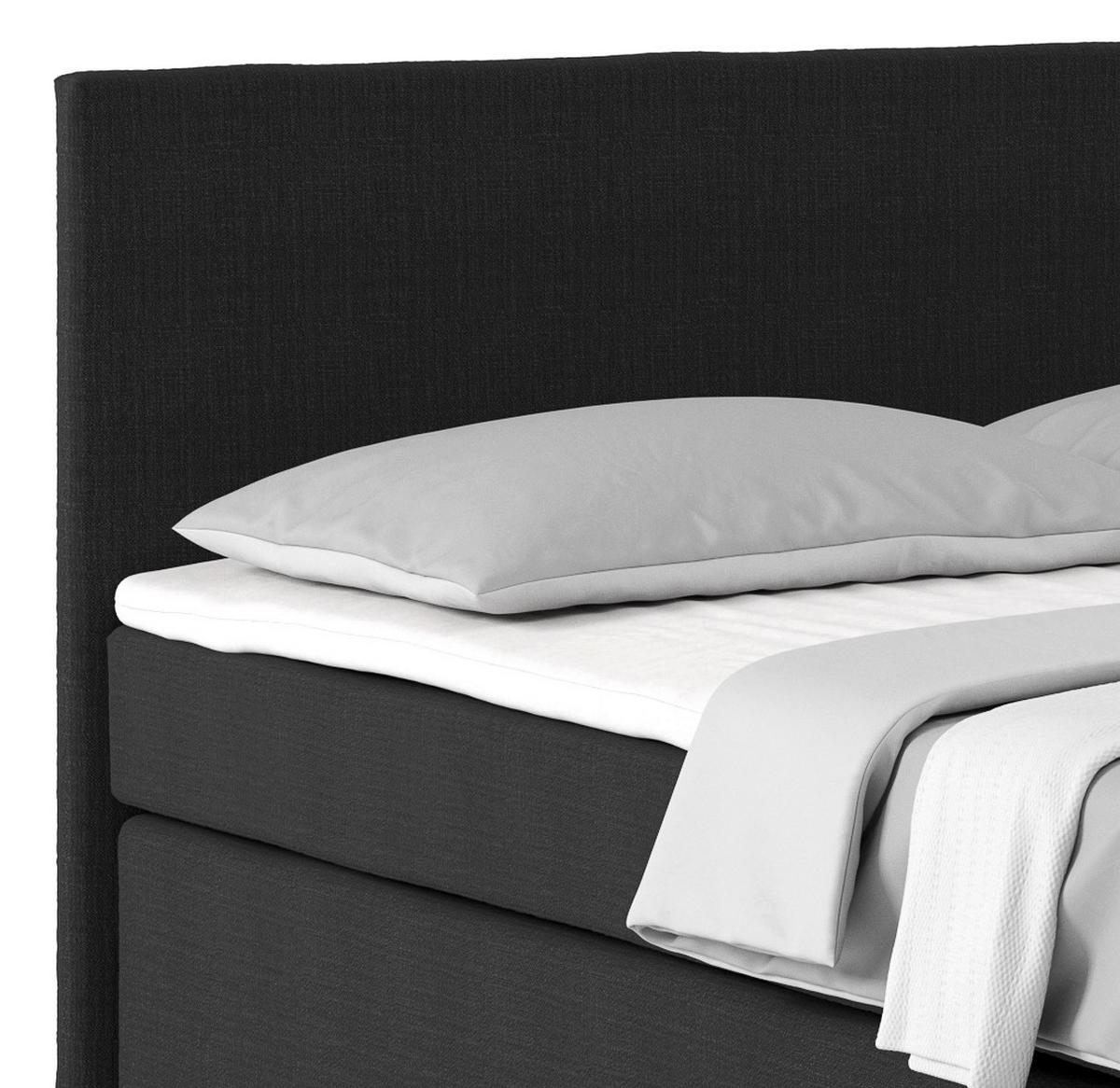 Boxspringbett mit Topper 160x200 Nero, Schwarz - Chromfarben/Schwarz, KONVENTIONELL, Textil (160/200cm)