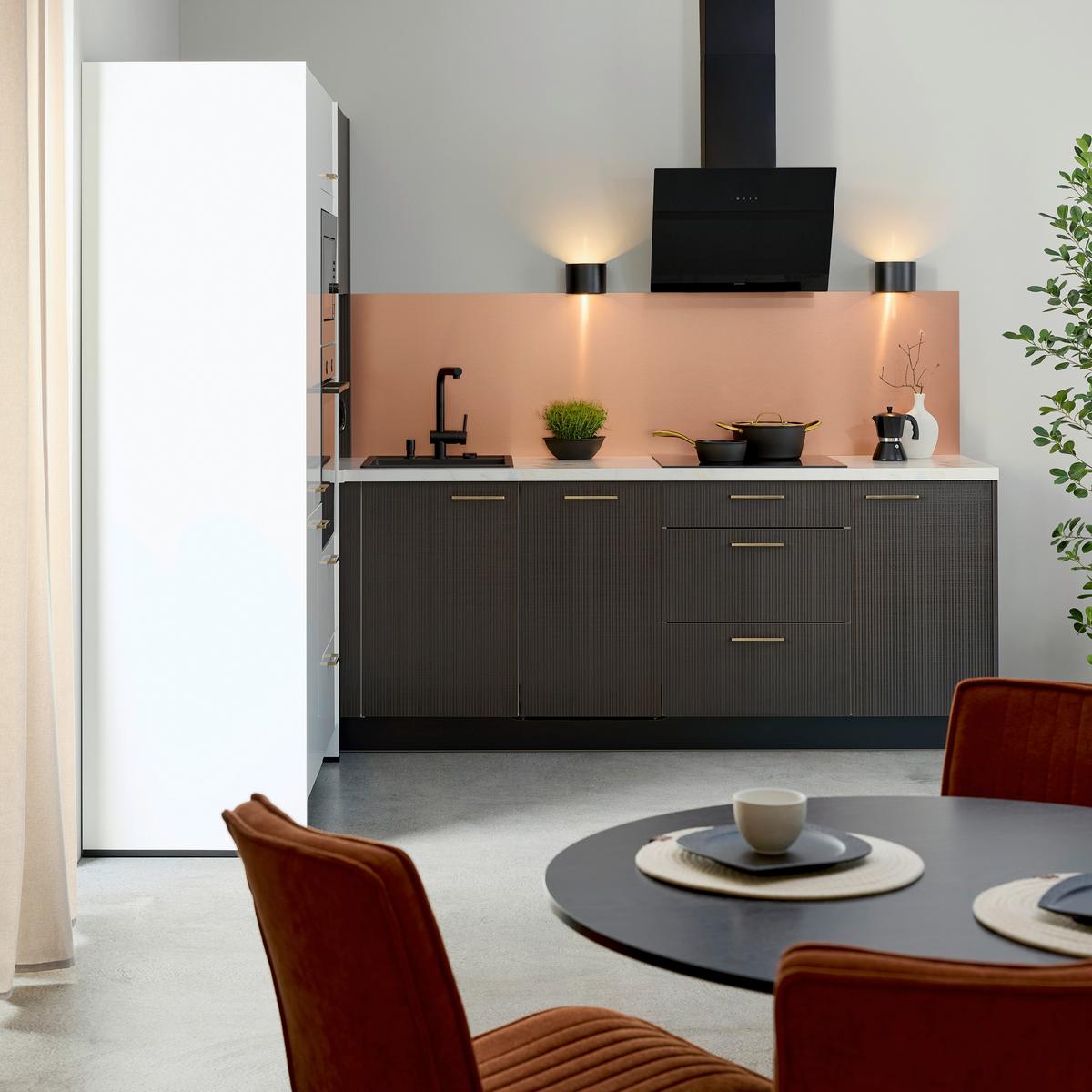 Eckküche Star/stripe - Weiß Hochglanz/Dunkelbraun, Design, Holzwerkstoff (188,3/266,6cm) - Express-Kuechen