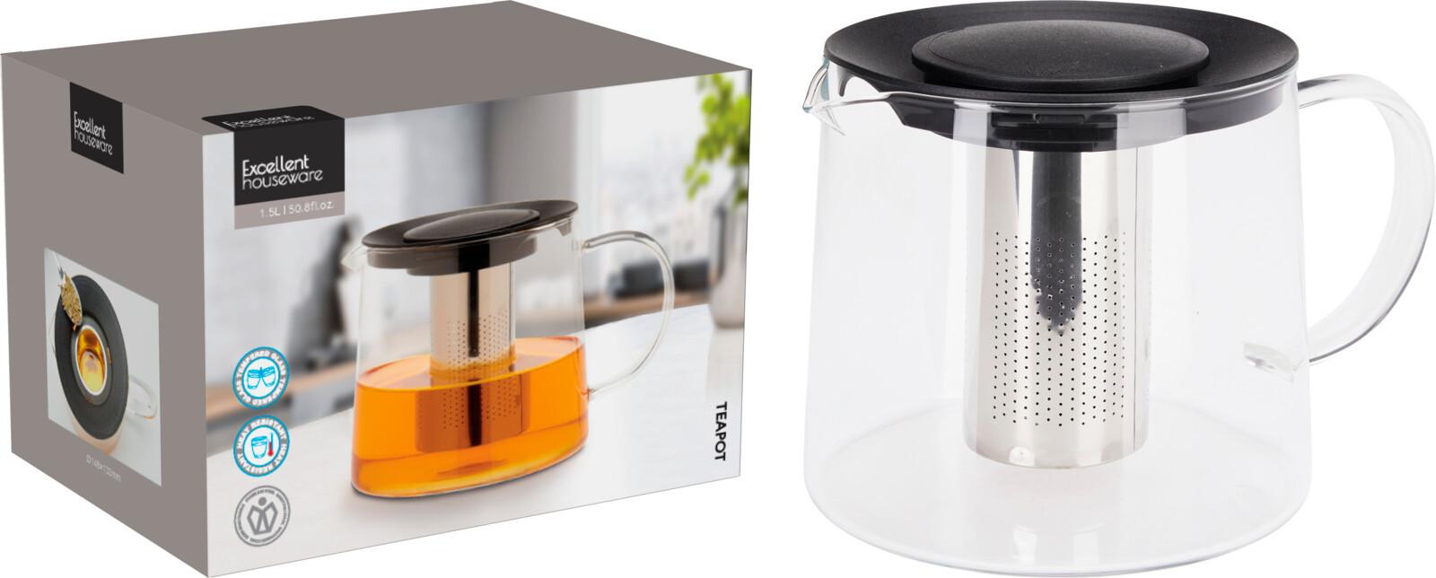 Teáskanna Kb. 1500ml - áttetsző, Üveg (1500ml)