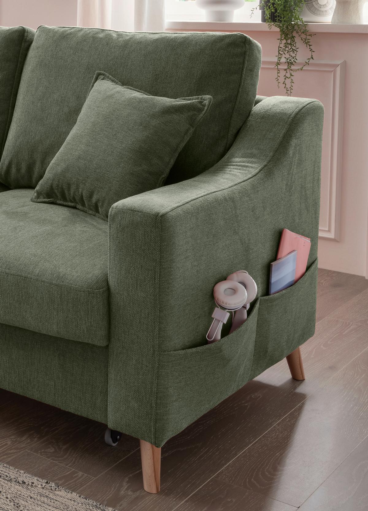 Ecksofa Valentina Dunkelgrün S: 150x228 Cm - Dunkelgrün/Naturfarben, MODERN, Textil (150/228cm) - Livetastic