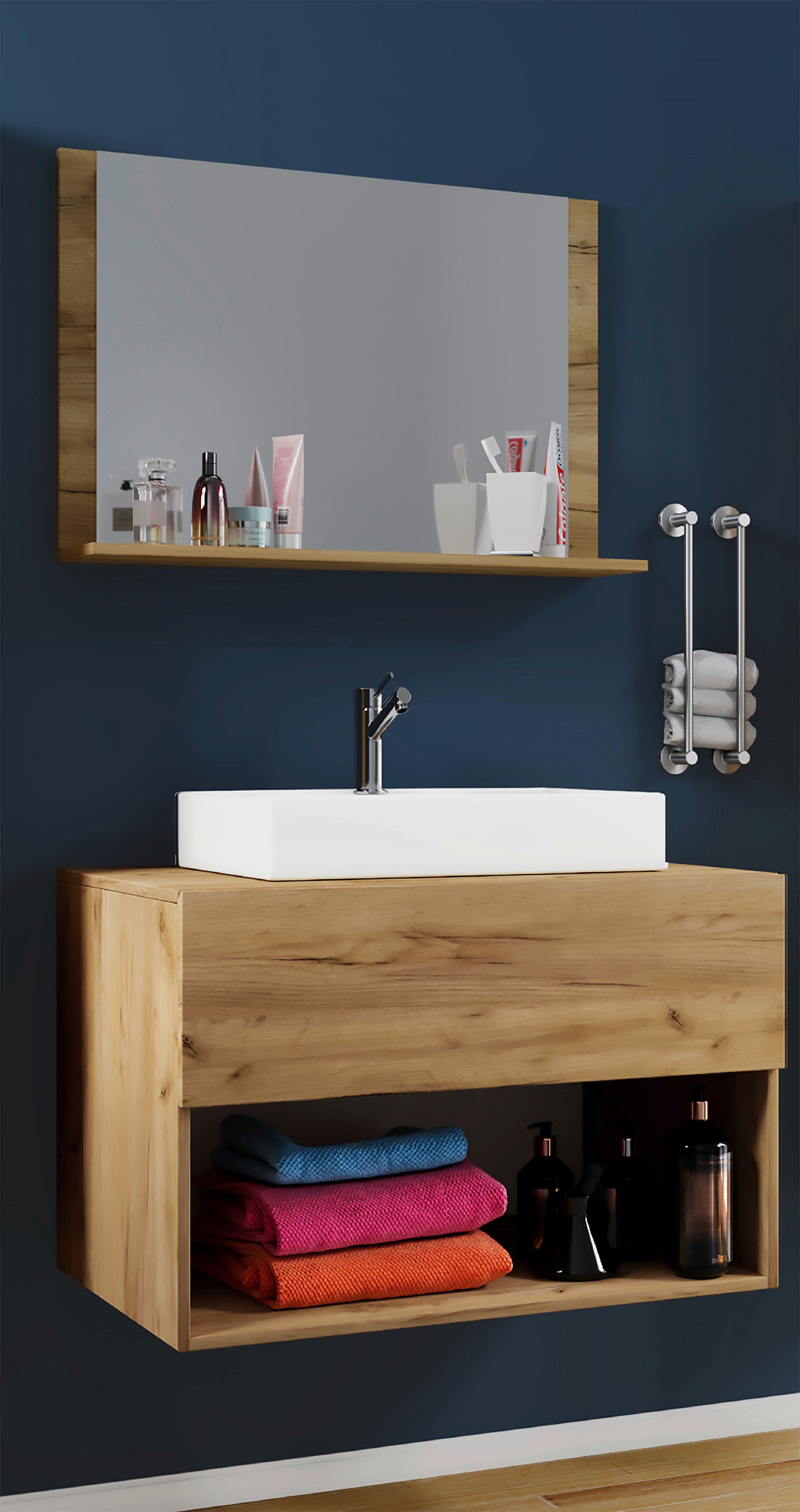 Badmöbel-set 3-tlg. Lendas B: 80 Cm Honig-Eiche Dekor - Honigeiche/Weiß, MODERN, Keramik/Holzwerkstoff (80cm) - MID.YOU