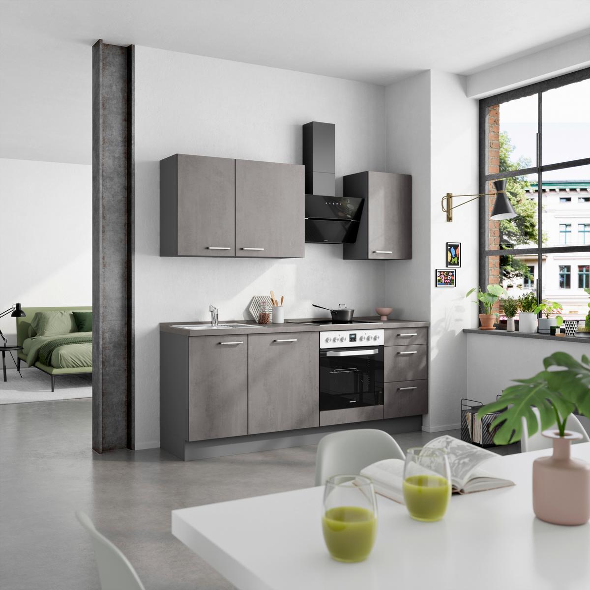 Kuchynská linka 210 cm, bridl.šedý betón/bridl.šedá - farba ušľachtilej ocele/bridlicová, Modern, kov/kompozitné drevo (210cm) - Nobilia