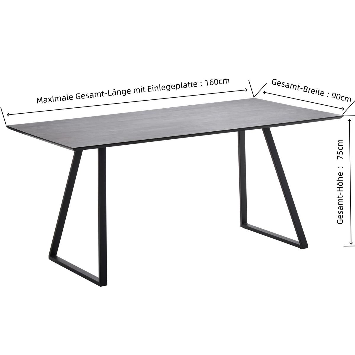 Tischgruppe Vols Giga 7-teilig Dekor grau/Webstoff grau - Schwarz/Grau, MODERN, Holzwerkstoff/Textil (160/75/90cm)