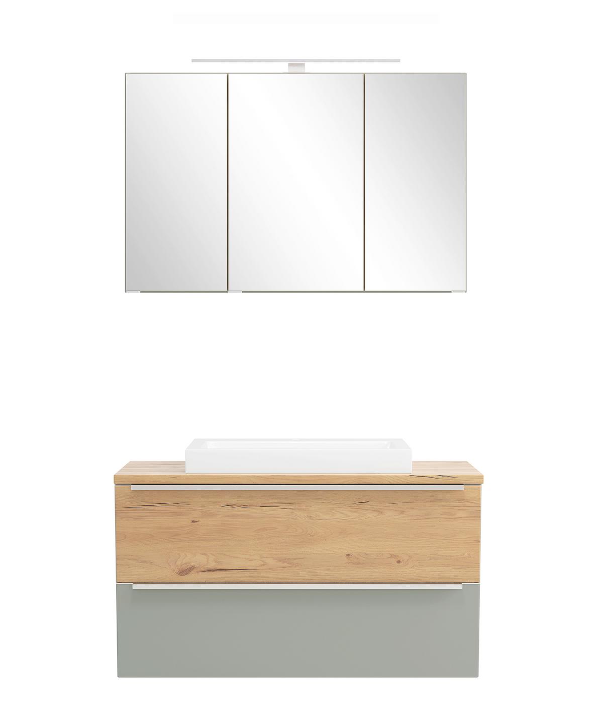 Badezimmer Verona Wildeiche/Schilfgrün 2-teilig - Schilfgrün/Wildeiche, Trend, Glas/Holzwerkstoff (100/200/47cm) - Held