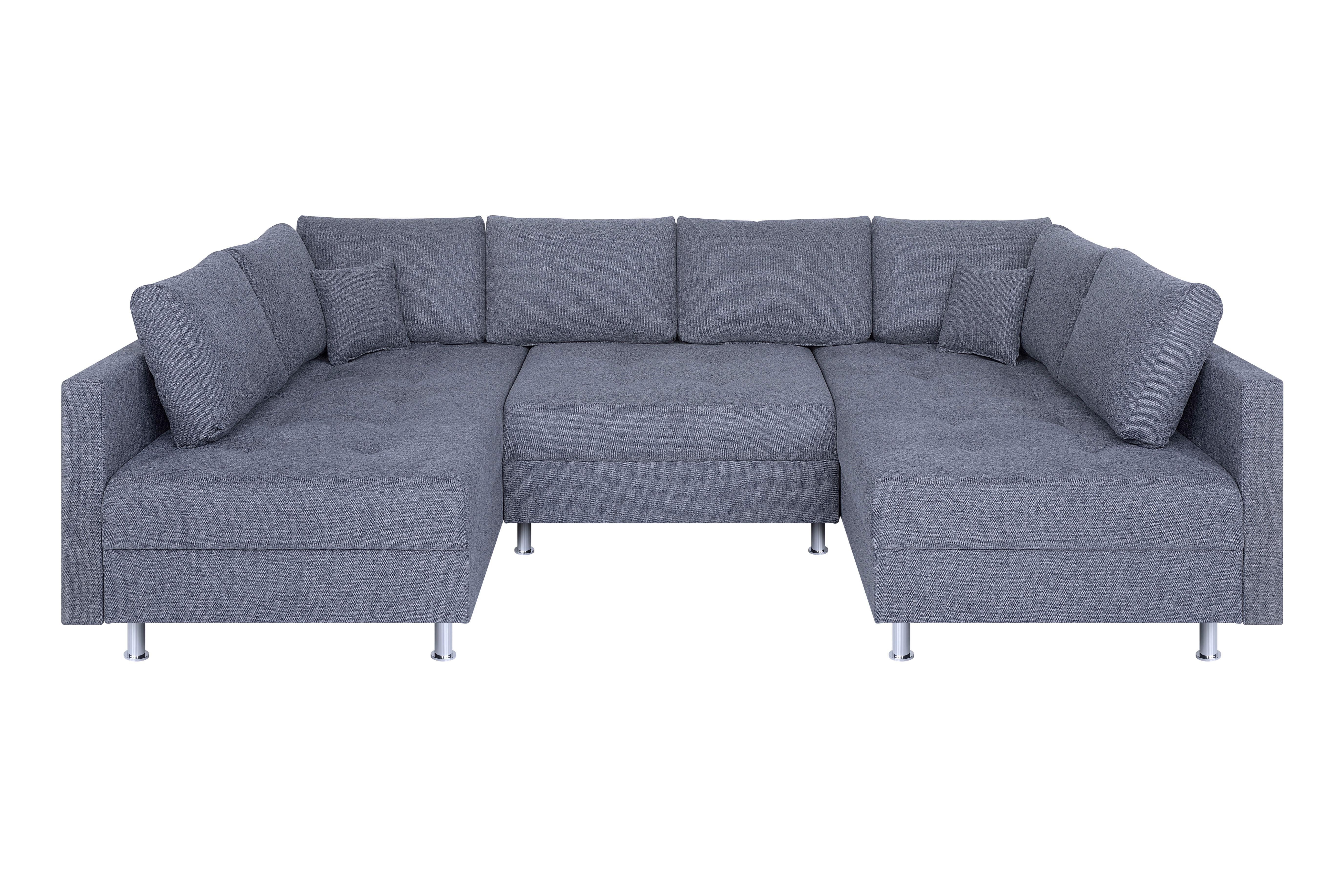 Wohnlandschaft Sofia Mit Schlaffunktion Grau - Chromfarben/Schwarz, Design, Holzwerkstoff/Textil (192/308/192cm) - P & B