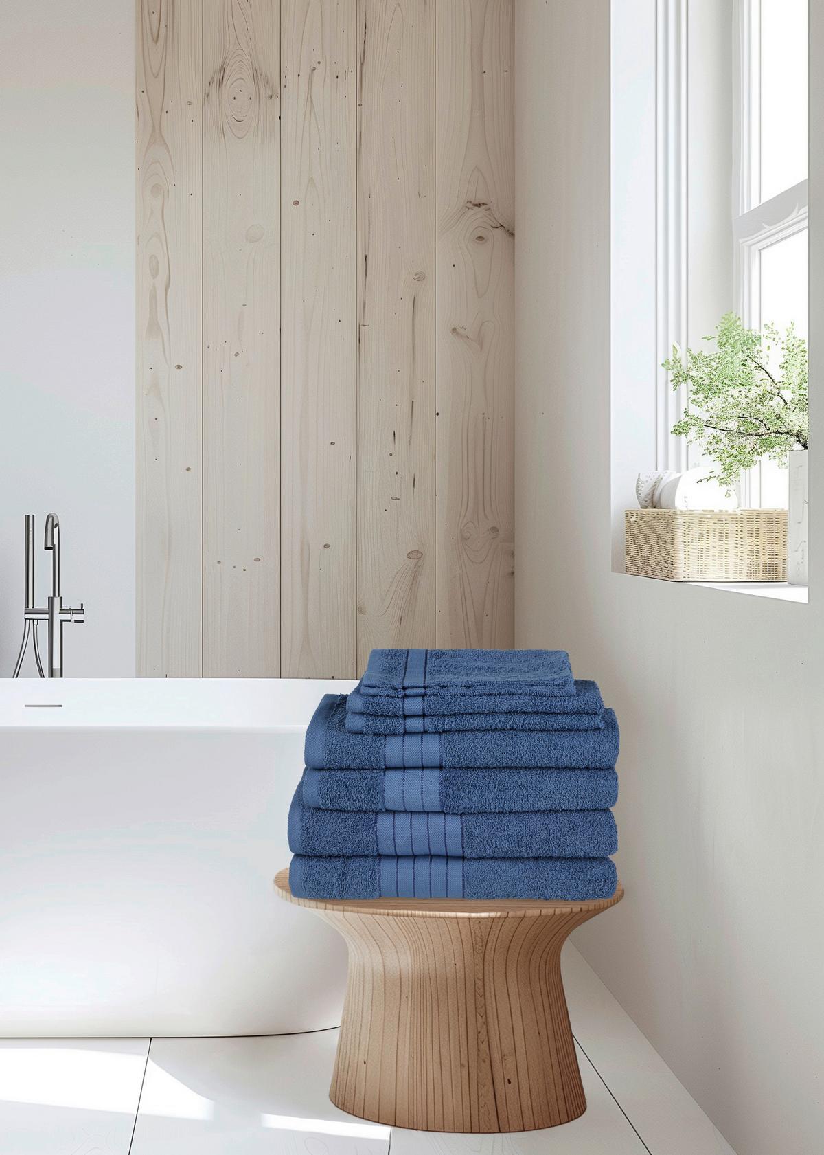 Frottierset 8-Teilig, Dunkelblau - Blau, Basics, Textil