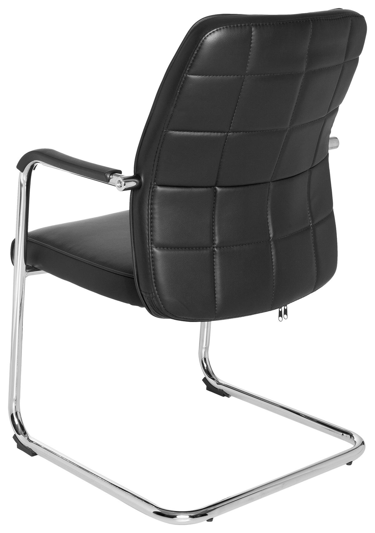 Besucherstuhl Flexo Lederlook Schwarz Bis 110 Kg - Chromfarben/Schwarz, MODERN, Kunststoff/Textil (55/94/43cm) - MID.YOU