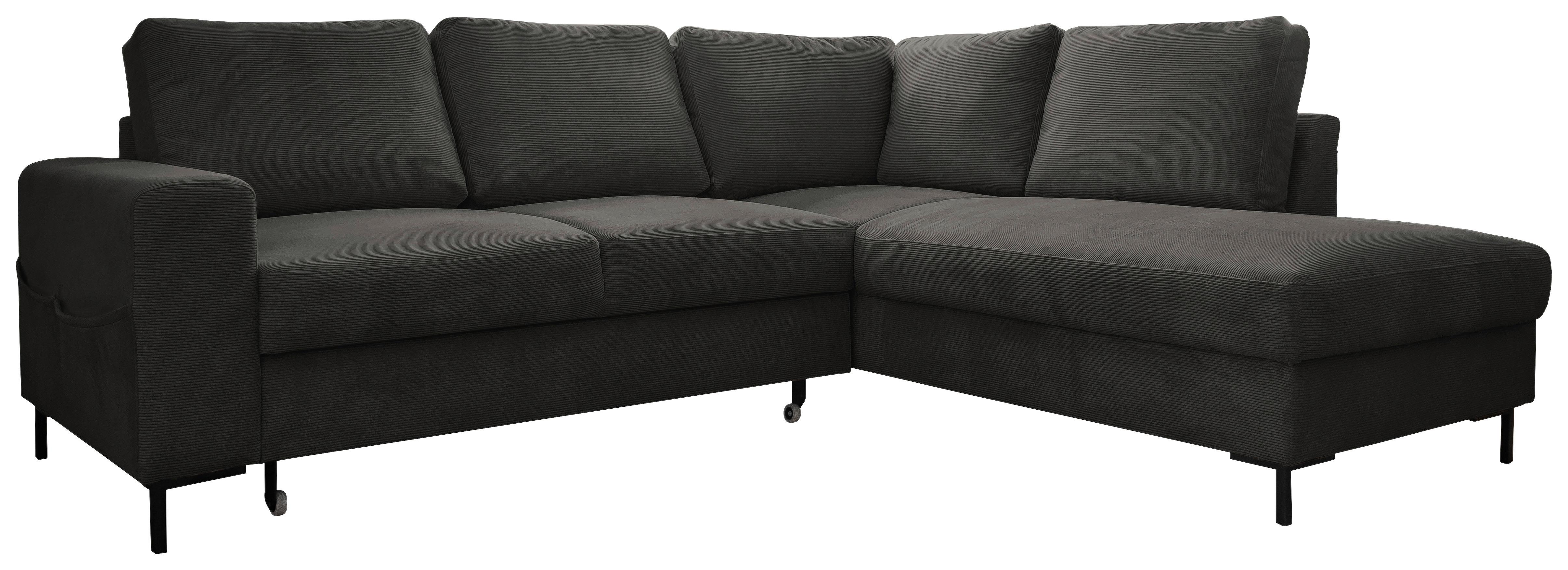 Sedačka LEONIE L, pravá, sivý menčester - čierna/sivá, Design, kov/drevo (237/197cm)