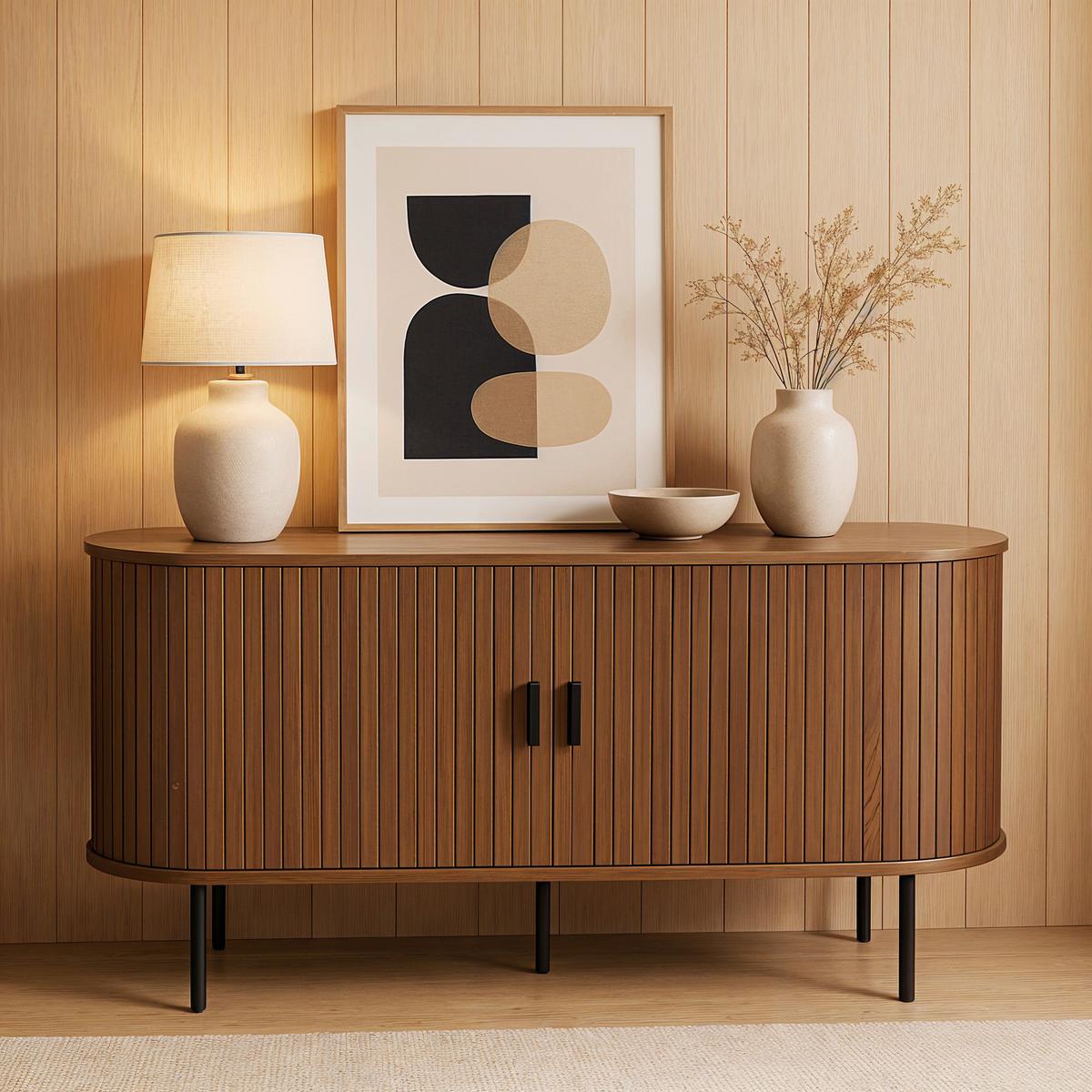Sideboard Walnussfarben/schwarz, B:140cm - Walnussfarben/Schwarz, Design, Holzwerkstoff (140/76/40cm) - Livetastic