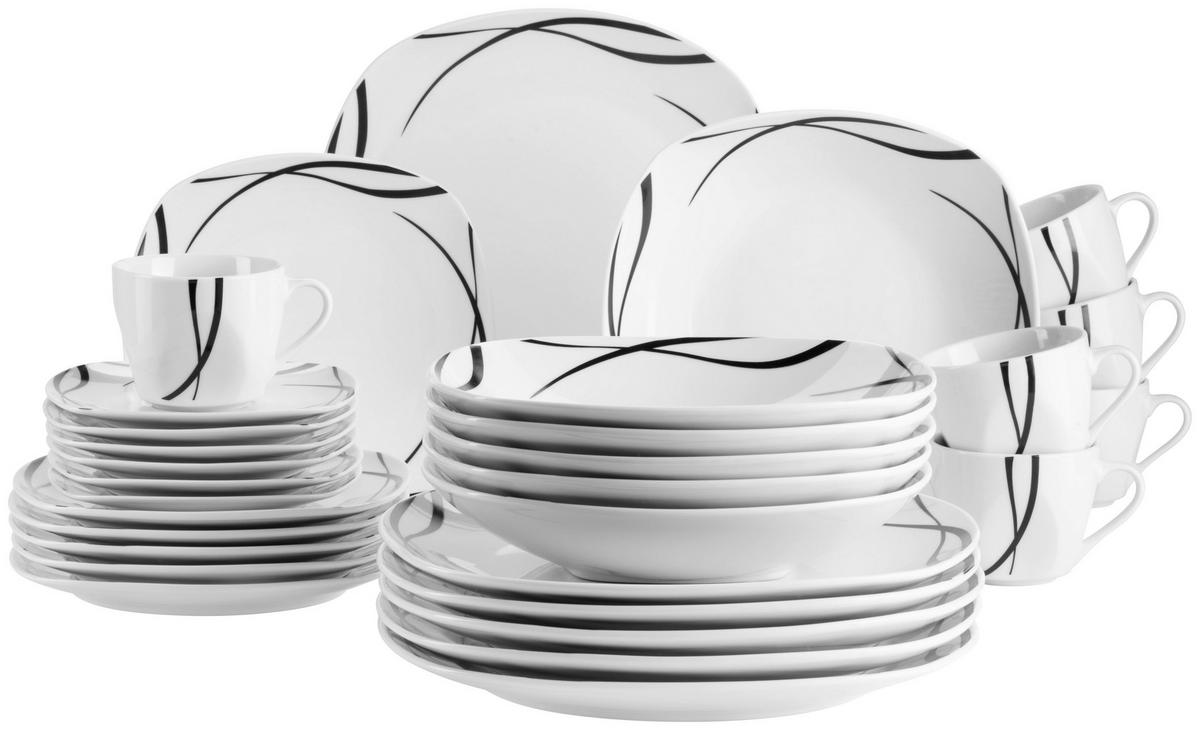 Kombiservice Decora Schwarz/weiß, 30-Teilig - Schwarz/Weiß, Trend, Keramik - Mäser