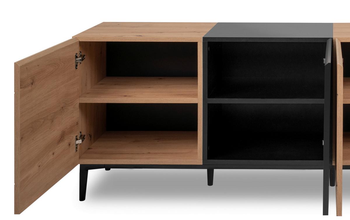 Sideboard Nola 200 Cm Schwarz/eiche Dekor - Eichefarben/Schwarz, KONVENTIONELL, Holzwerkstoff (200/65/42cm) - MID.YOU