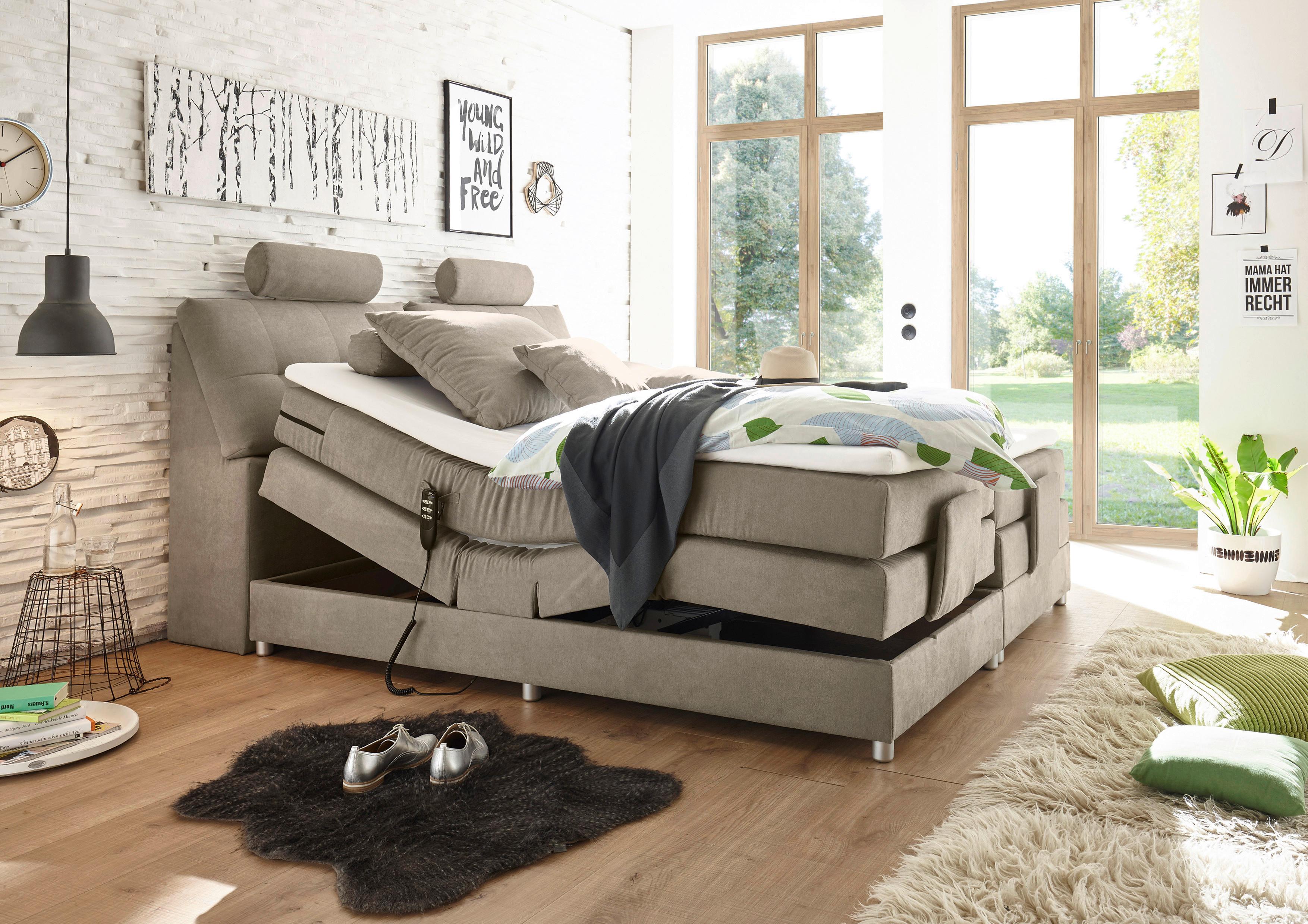 Boxspringbett Mit Topper Elektrisch 180x200 Cm Palermo - Sandfarben/Silberfarben, MODERN, Holzwerkstoff/Textil (180/200cm) - MID.YOU