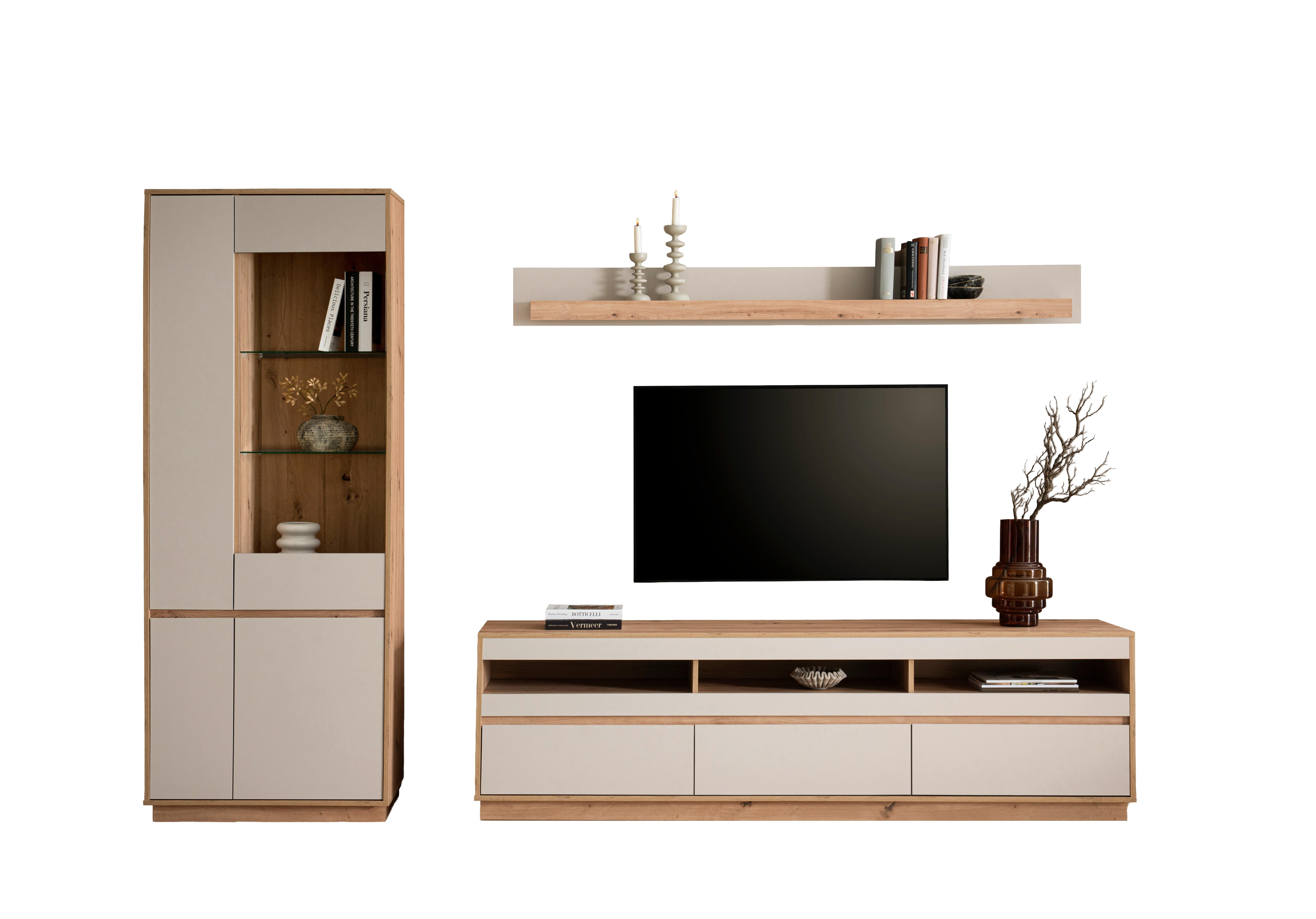 Wohnwand Sonora Eiche Artisan B: 292cm - Kaschmir/Eiche Artisan, Design, Glas/Holzwerkstoff (292/205/40cm) - MID.YOU