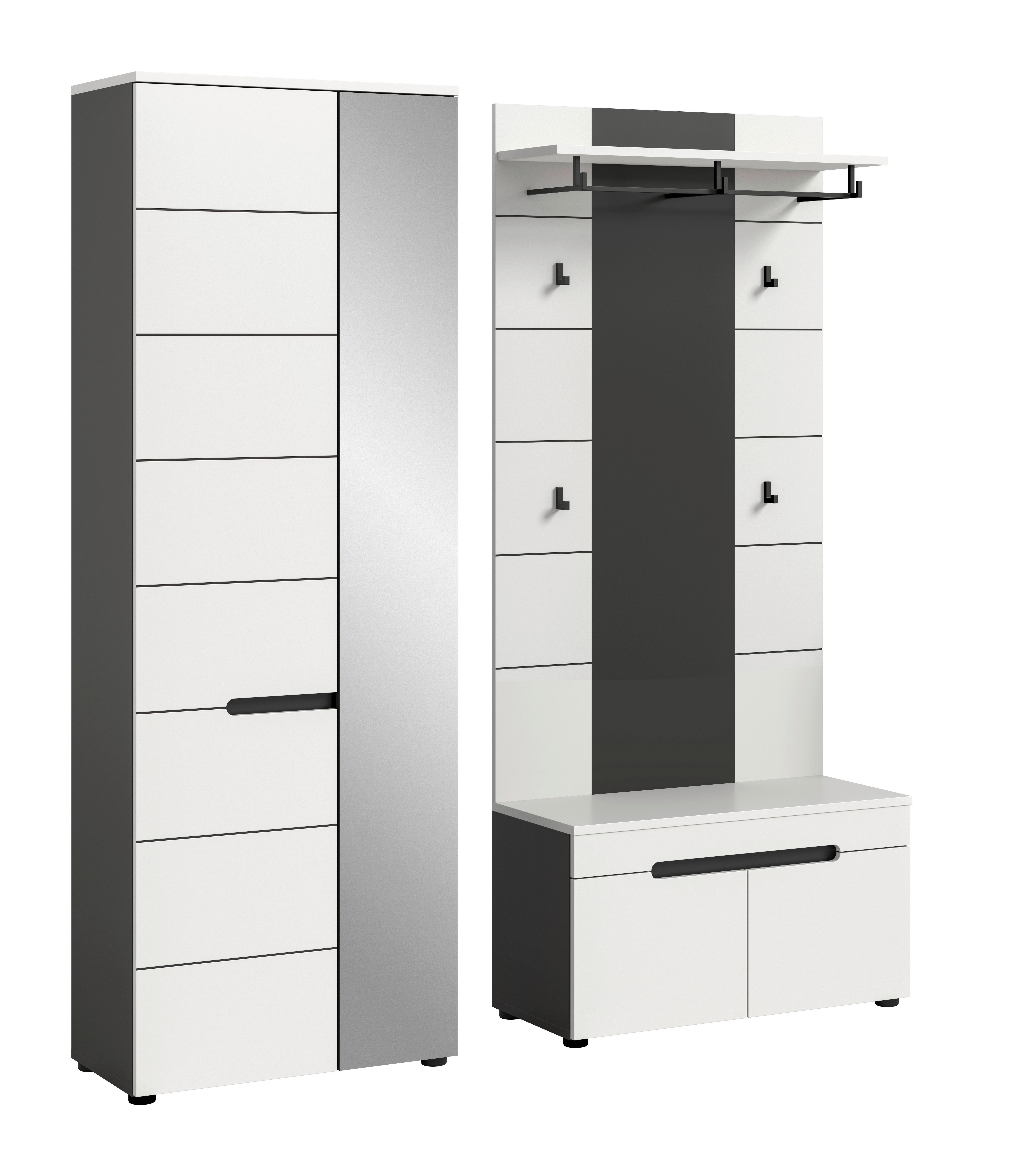 Garderobe Canu 3-Teilig Grau/Weiß B: 160 cm - Weiß/Grau, Basics, Holzwerkstoff (160/190/37cm) - Livetastic