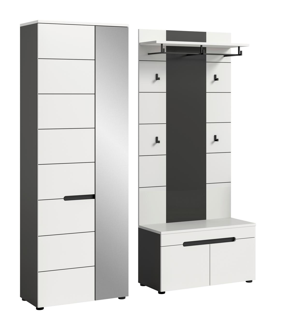 Garderobe Canu 3-Teilig Grau/Weiß B: 160 cm - Weiß/Grau, Basics, Holzwerkstoff (160/190/37cm) - Livetastic