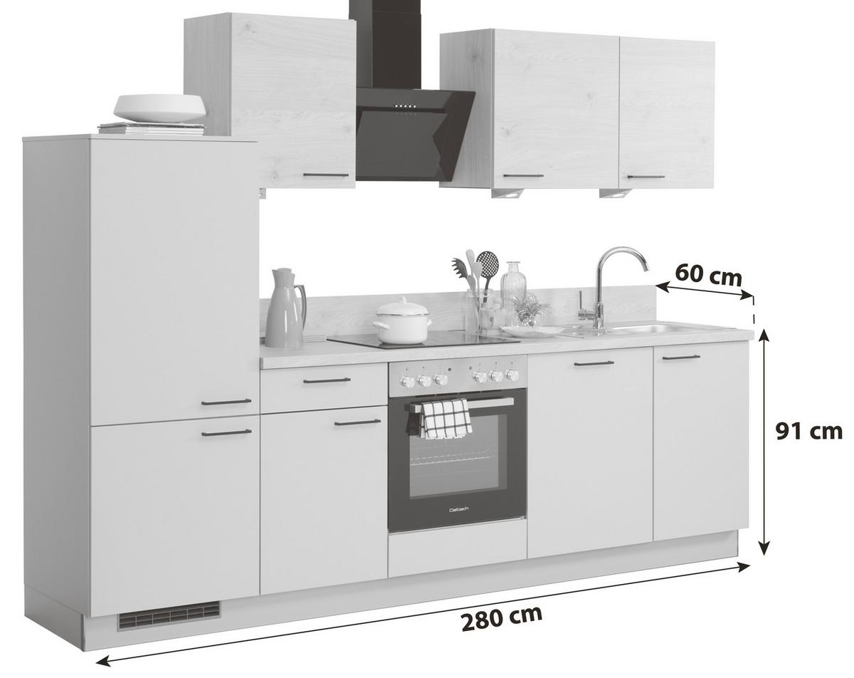 Küchenzeile Win/plan M. Geräte 280 Cm Hellgrau/wildeiche - Basics, Holzwerkstoff (280cm) - Express