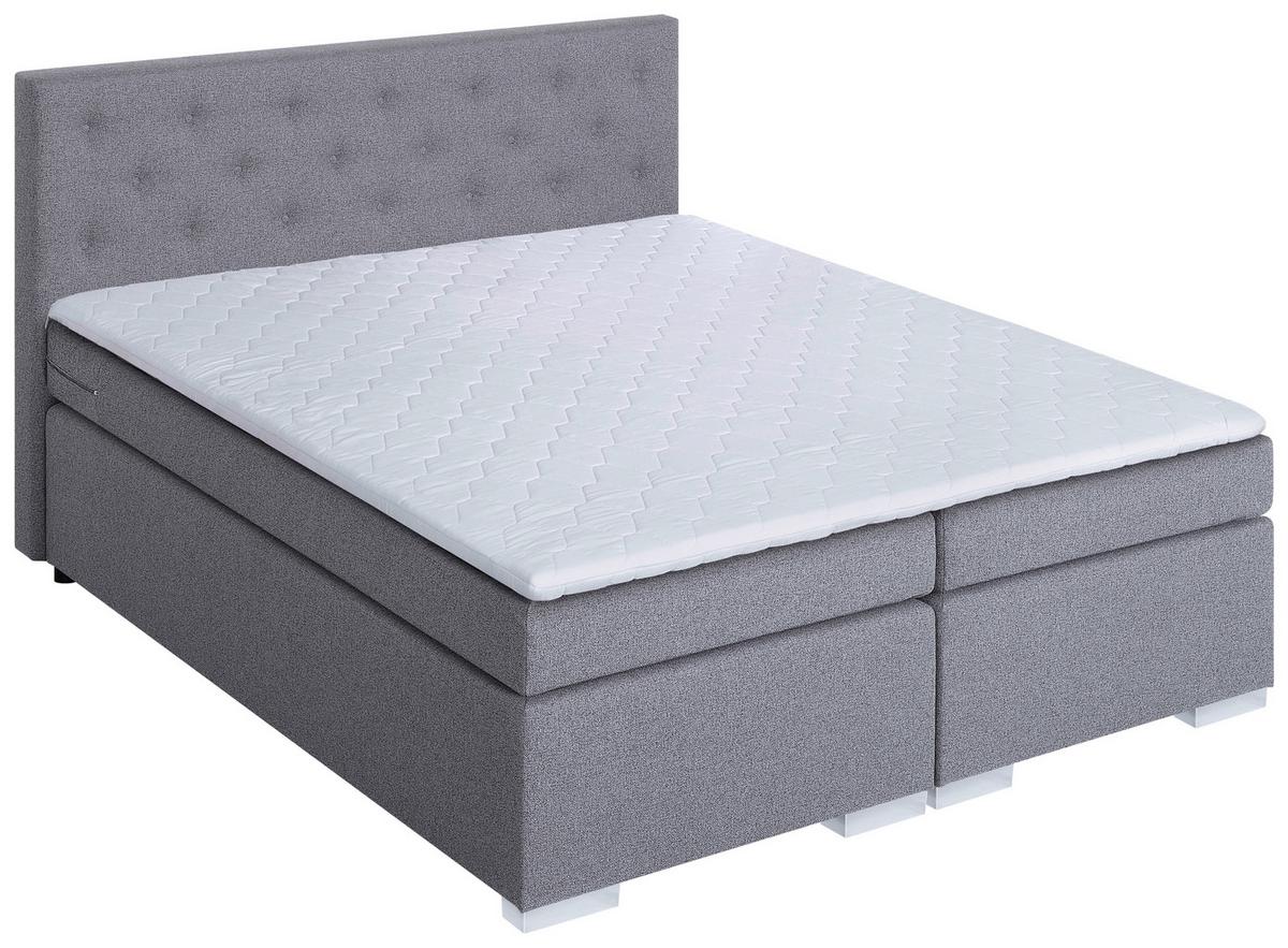 Boxspringbett mit Topper 180x200 Korfu - Chromfarben/Hellgrau, MODERN, Holzwerkstoff/Textil (180/200cm) - MID.YOU