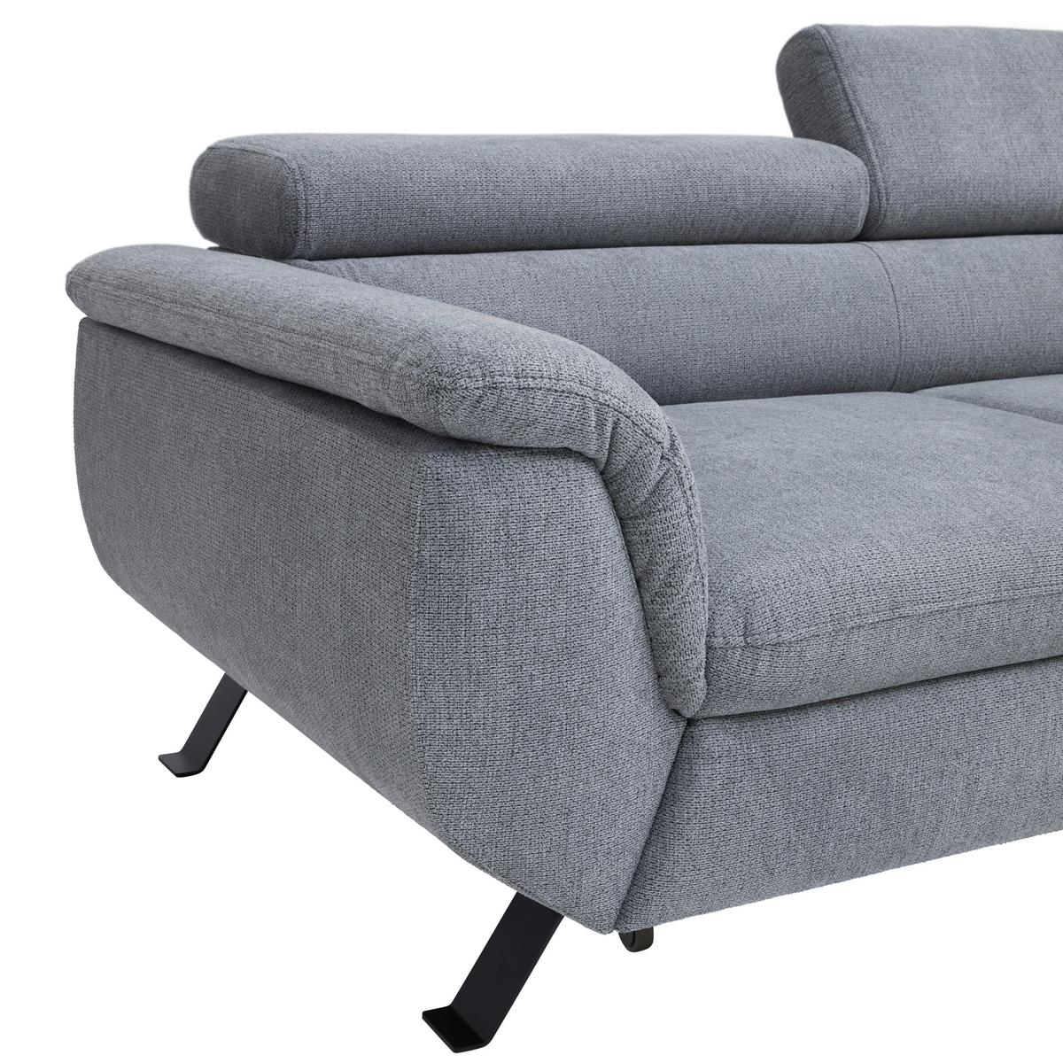 Sedací souprava RAVEN, levá, šedá, úložný prostor a lůžko - šedá/černá, Moderní, kov/textil (198/257cm) - Mömax