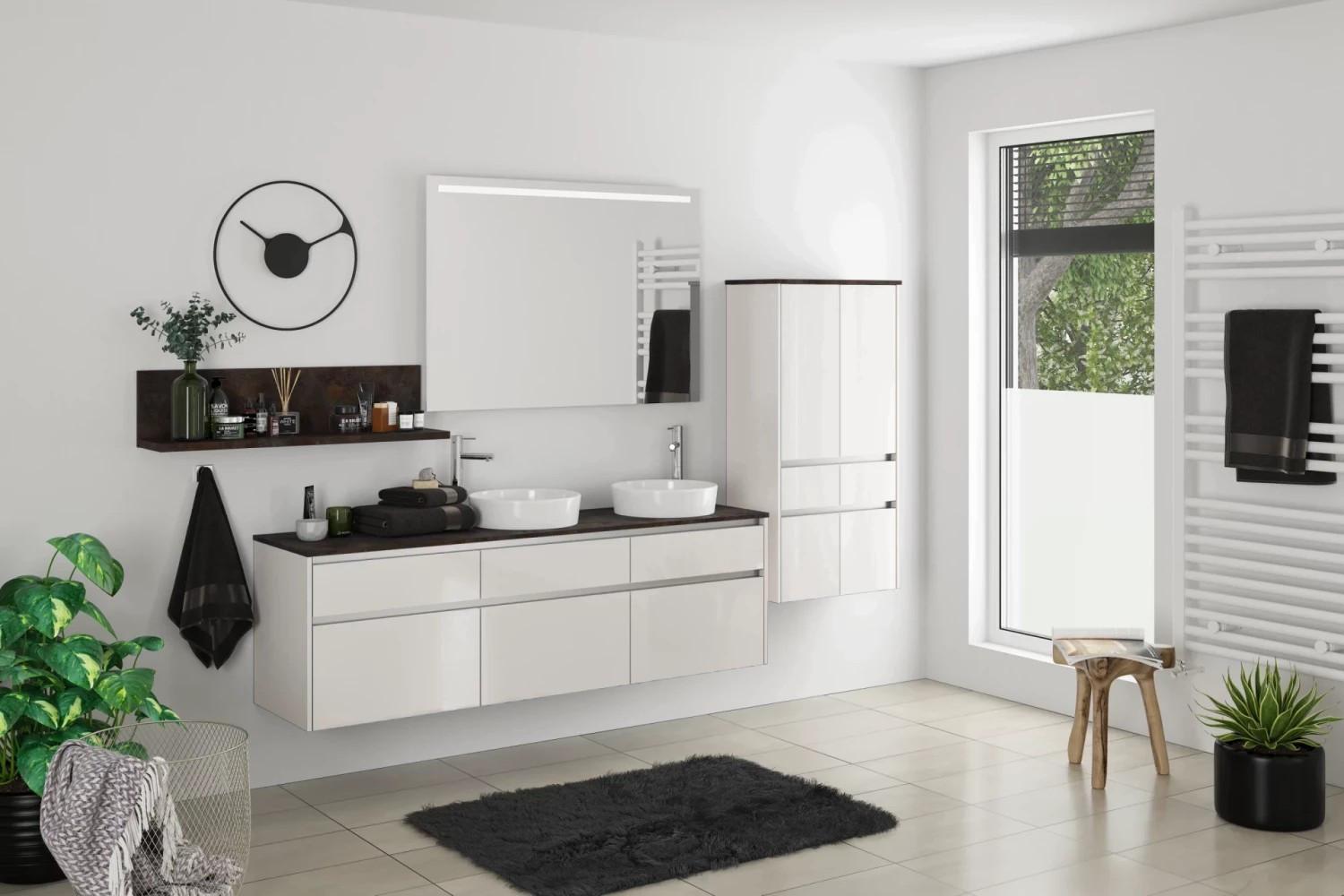 Badmöbel-Set 5-Tlg. Florenz B: ca. 300 cm Braun/Grau - Braun/Grau, Holzwerkstoff (300cm) - Vertico