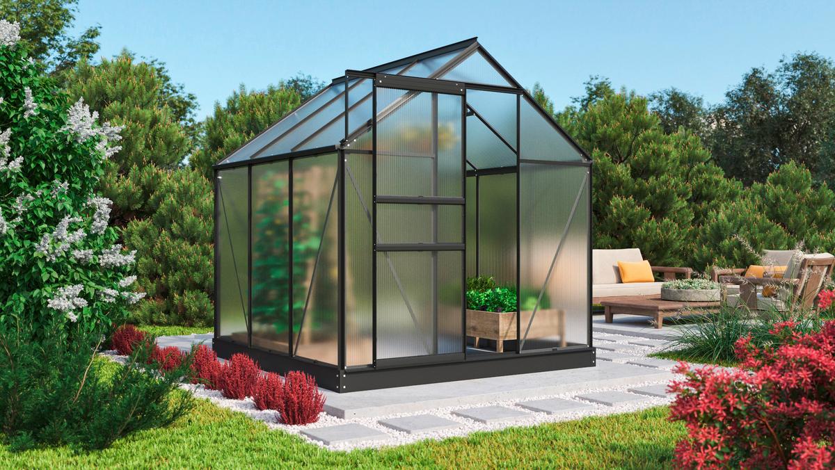 Gewächshausbausatz Comet 3800 3,8 M2 Metall/Kunststoff - Schwarz, Basics, Kunststoff/Metall (195/197/195cm)