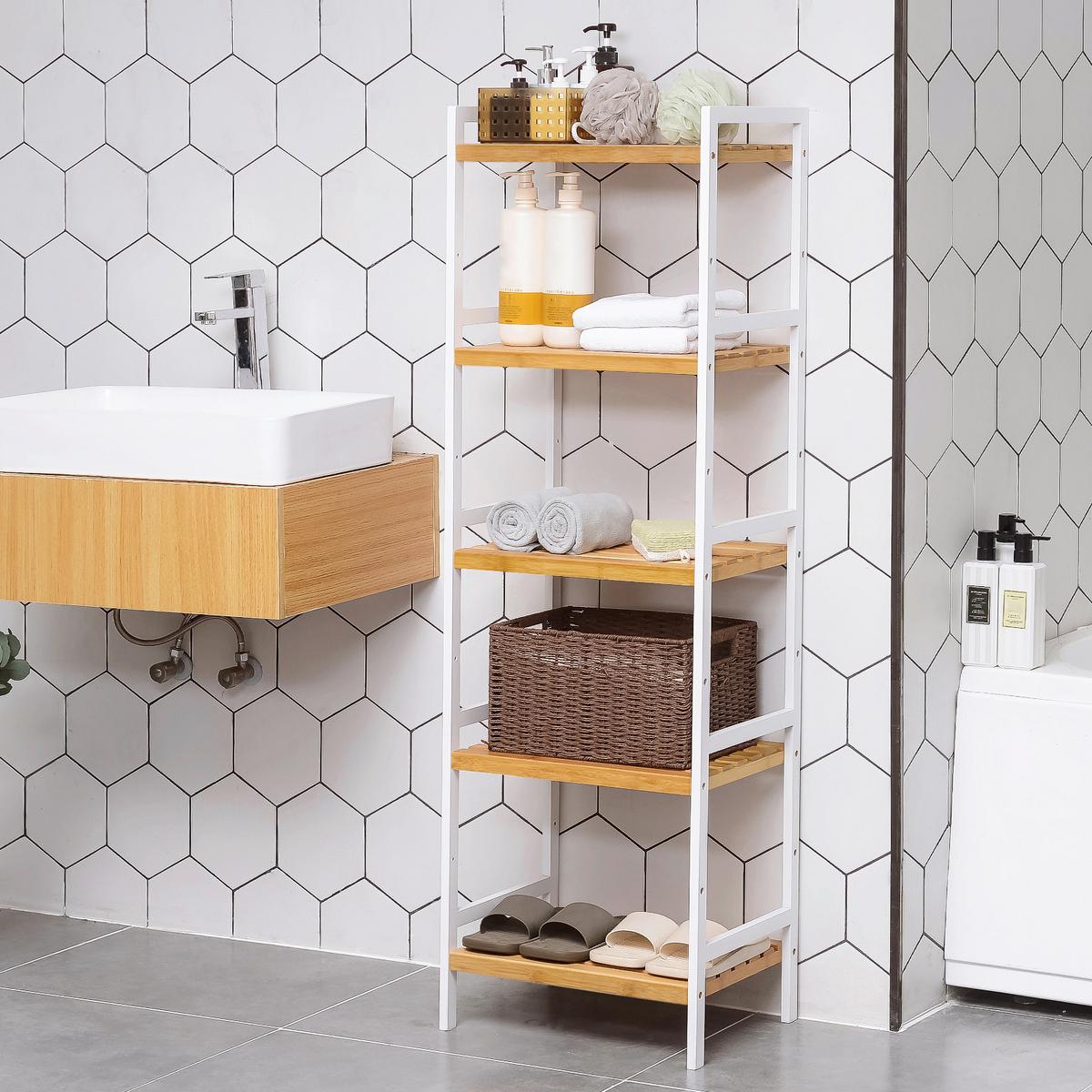 Bamboo Shelf Naturfarben/Weiß B: 45 cm - Weiß/Naturfarben, Basics, Naturmaterialien (45/142/31,5cm)