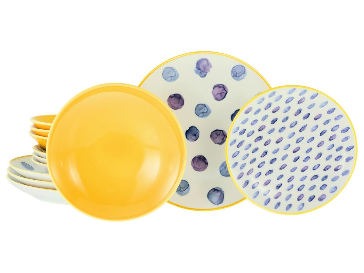 Tafelservice Maisie Blau/Creme/Gelb 12--Teilig - Blau/Gelb, Basics, Keramik - Creatable