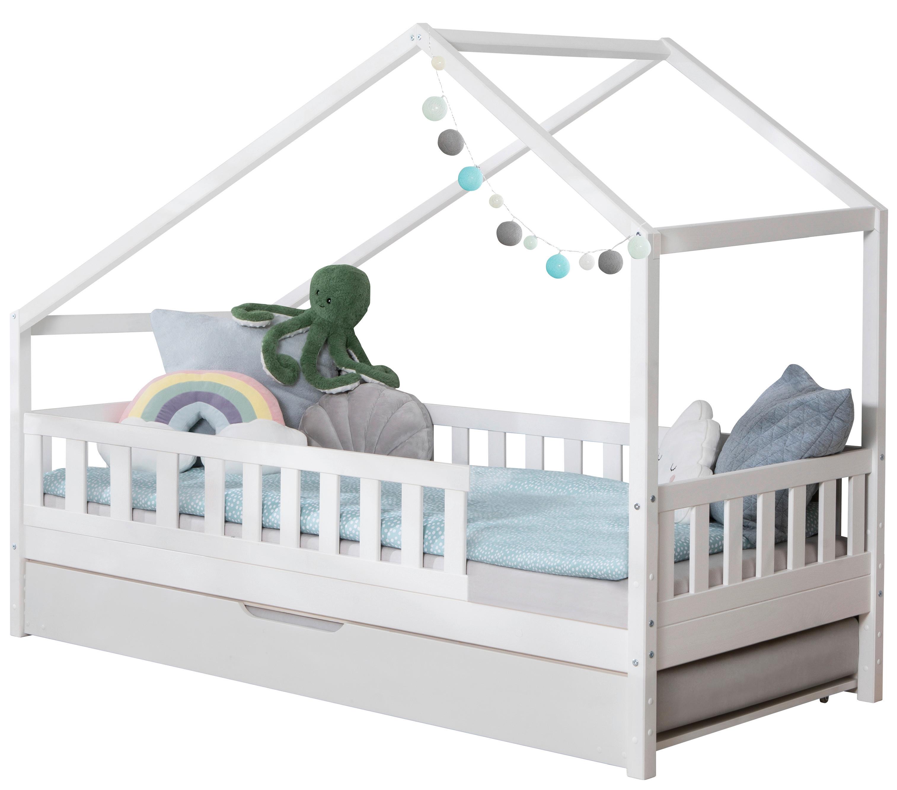 Hausbett Lou Bettkasten Weiß B: 90 cm - Weiß/Naturfarben, MODERN, Holz (90/200cm) - MID.YOU
