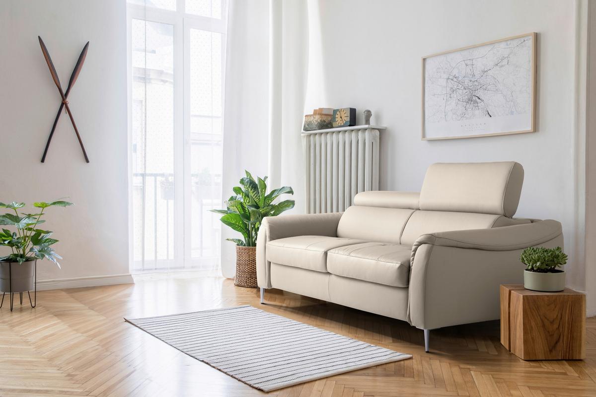 Schlafsofa Pafos Beige Lederlook, Rindsleder B: 203cm - Beige, Design, Leder/Textil (203/77-98/103cm) - MID.YOU