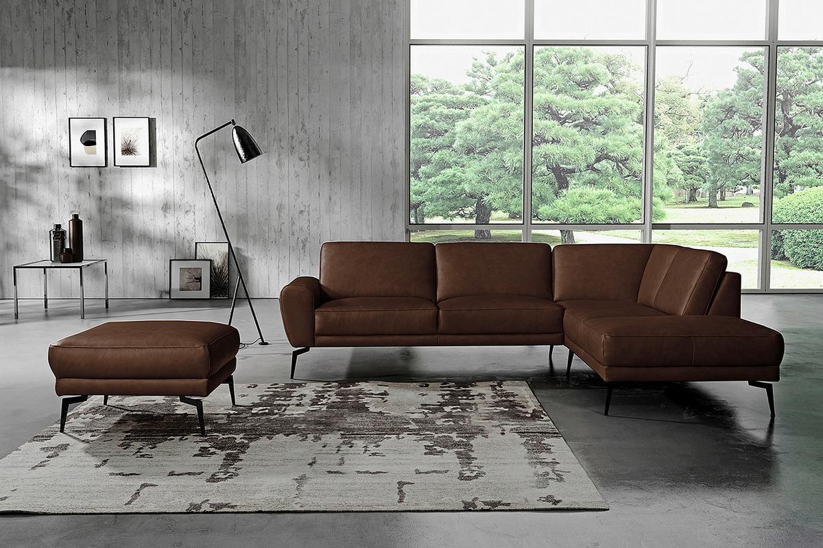 Ecksofa Spring Dunkelbraun S: 273x250 cm - Dunkelbraun/Schwarz, Design, Leder (273/250cm) - Livetastic