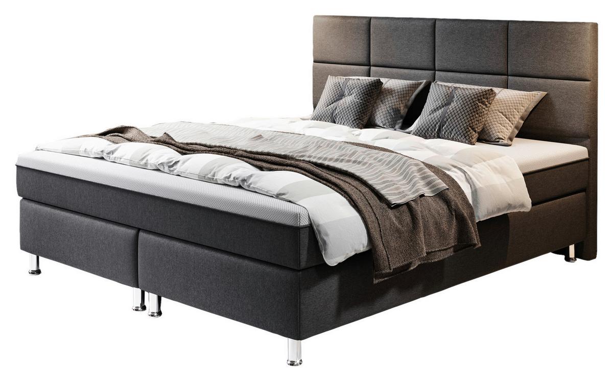 Boxspringbett mit Topper 180x200 Rotterdam Plus-F - Anthrazit/Silberfarben, KONVENTIONELL, Textil (180/200cm) - MID.YOU