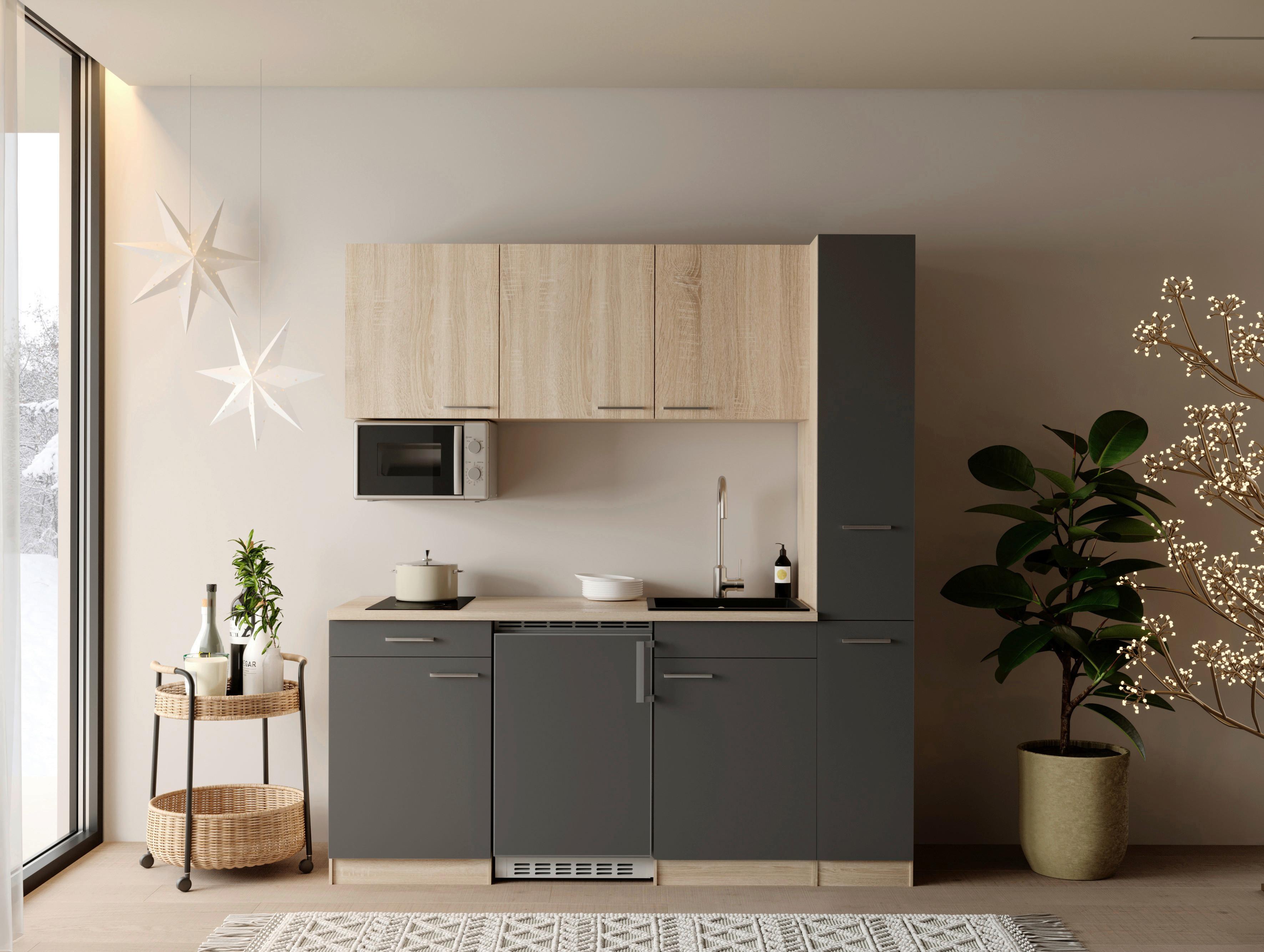KÜCHENBLOCK Ingrid, Grau B: 180 cm - Eichefarben/Grau, Design, Holzwerkstoff (180cm) - Respekta