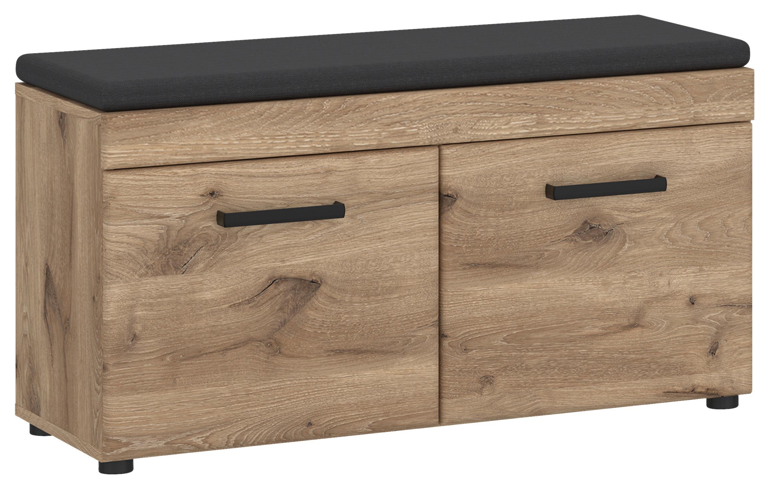 Garderobenbank Grano Eichefarben - Eichefarben/Schwarz, Trend, Holzwerkstoff/Textil (92,8/47/38cm)