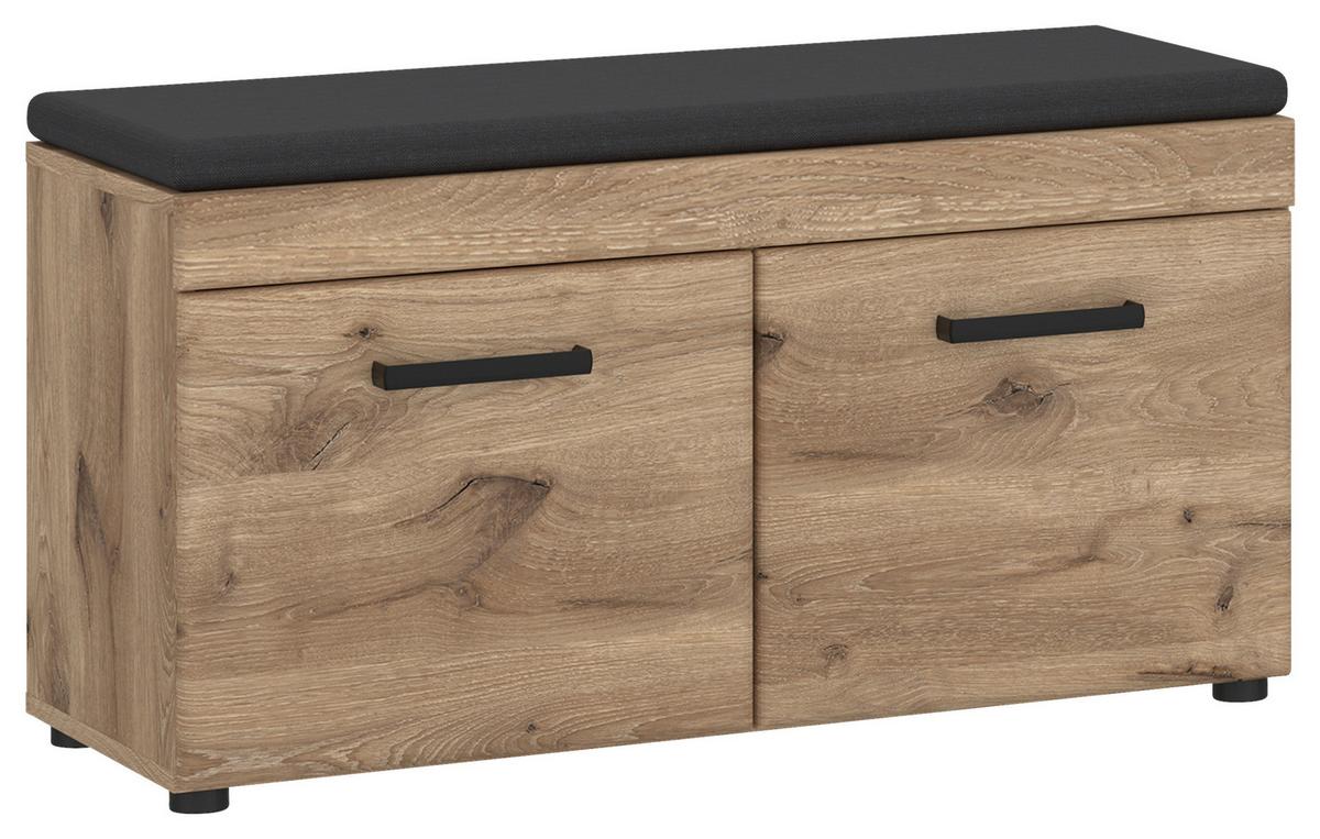 Garderobenbank Grano Eichefarben - Eichefarben/Schwarz, Trend, Holzwerkstoff/Textil (92,8/47/38cm)