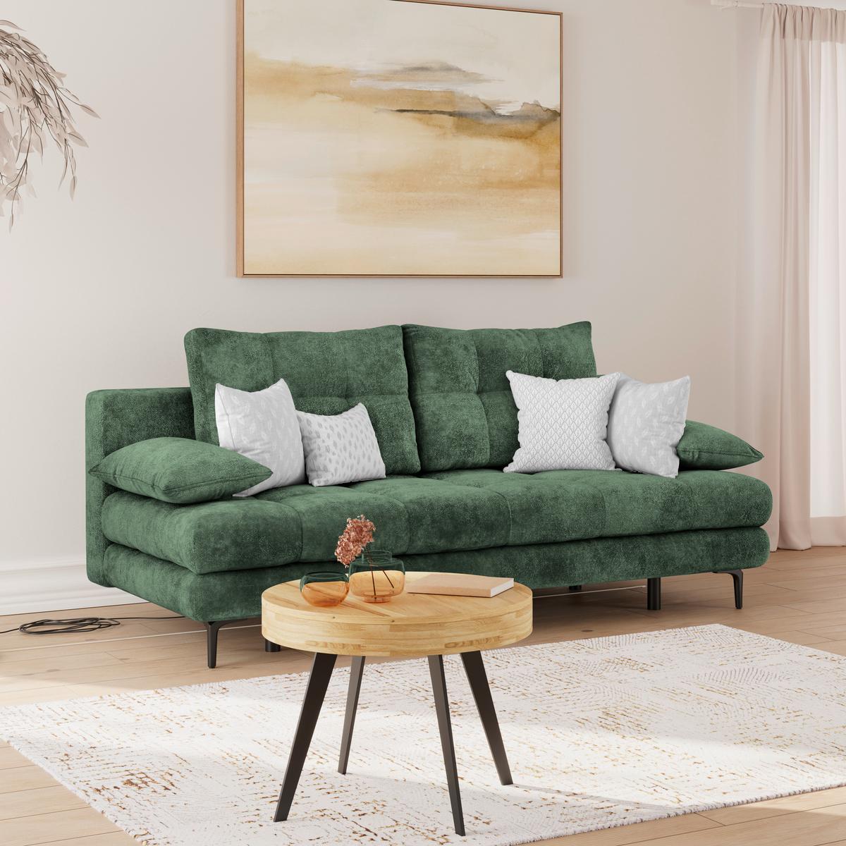 Rozkladacia pohovka PERLA, tmavozelený velúr - čierna/tmavozelená, Konventionell, kov/textil (203/94/96cm)