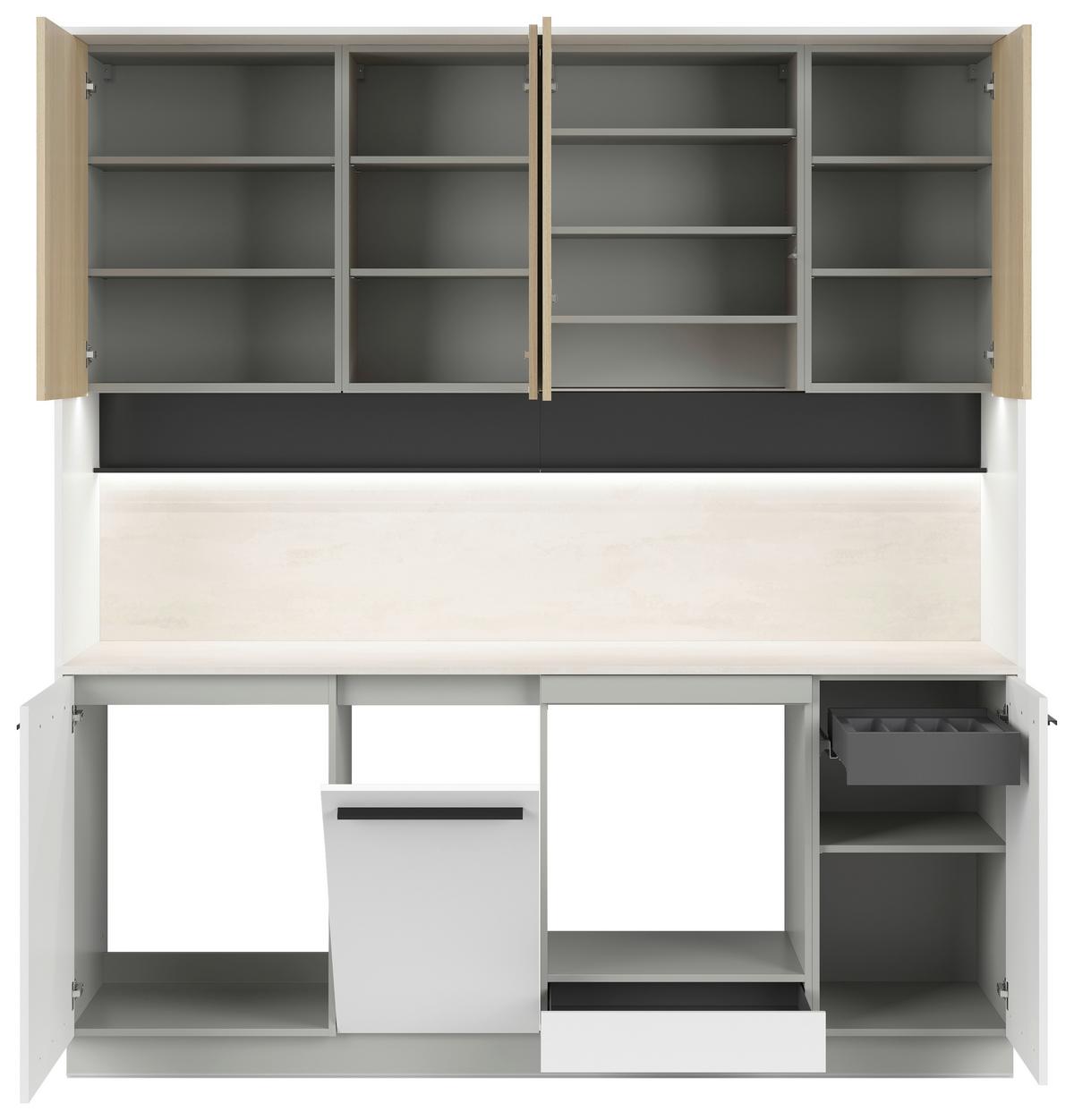 Kuchynská linka, š.210 cm vr.pasparty, dekorač.obkladu - čierna/sivá, Basics, kompozitné drevo/plast (210cm) - Visiona