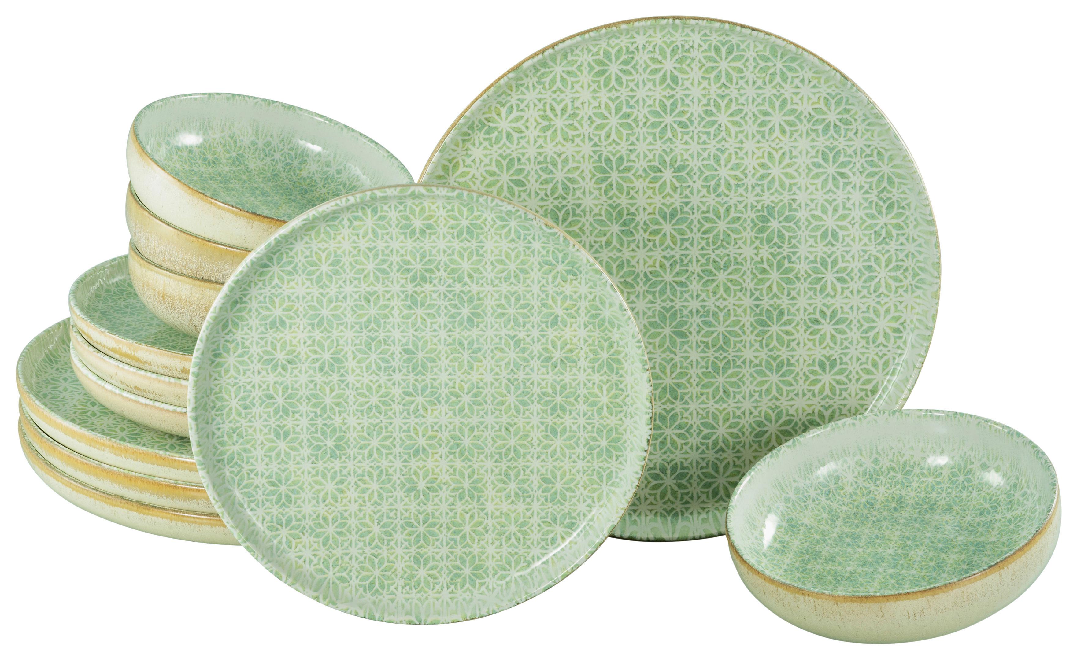 Tafelservice Uno Emiliana 12--Teilig., Creme, Grün - Creme/Grün, Basics, Keramik - Creatable