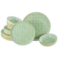 Tafelservice Uno Emiliana 12--Teilig., Creme, Grün - Creme/Grün, Basics, Keramik - Creatable