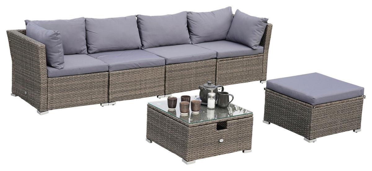 Loungegarnitur 14-tlg Malaga Grau - Grau, KONVENTIONELL, Glas/Kunststoff (190/40/181cm) - Gardenson